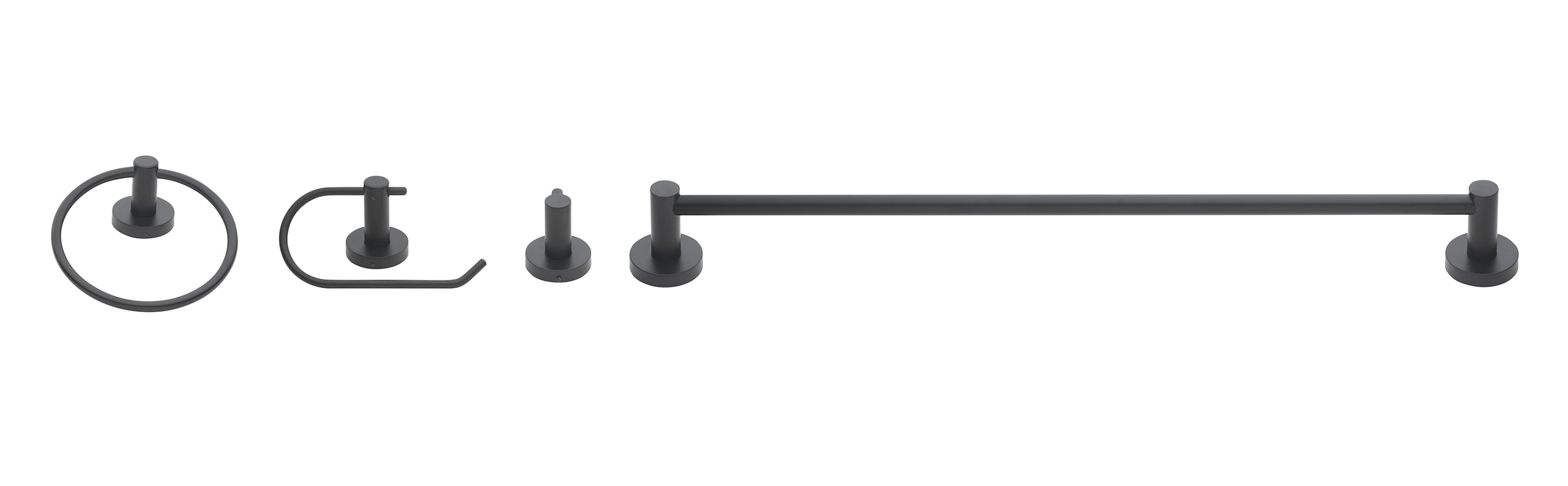 Juego de accesorios de baño decorativos en negro mate Grayford de 4 piezas: barra para toallas, porta papel higiénico, anillo para toallas, gancho para batas incluido.