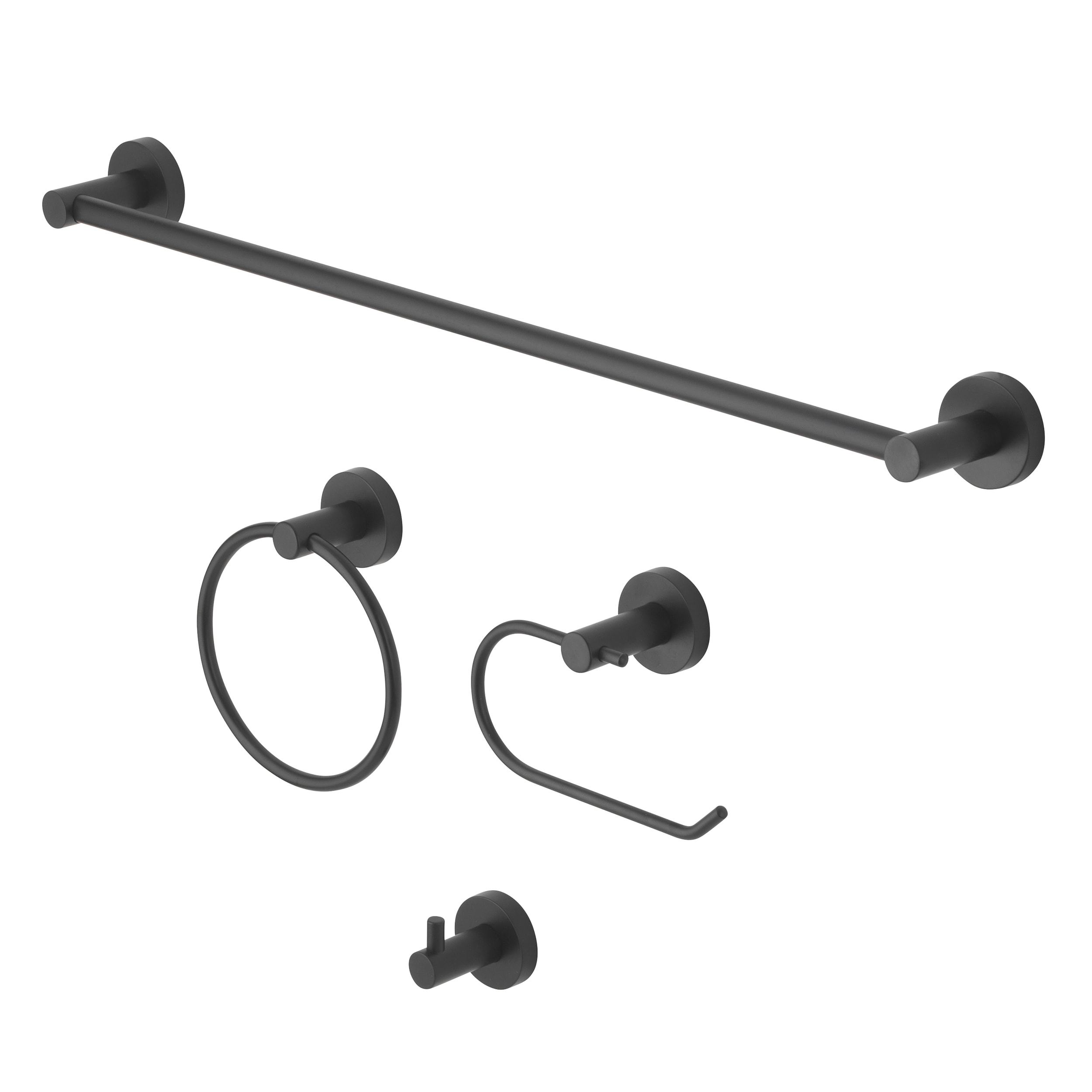 Juego de accesorios de baño decorativos en negro mate Grayford de 4 piezas: barra para toallas, porta papel higiénico, anillo para toallas, gancho para batas incluido.