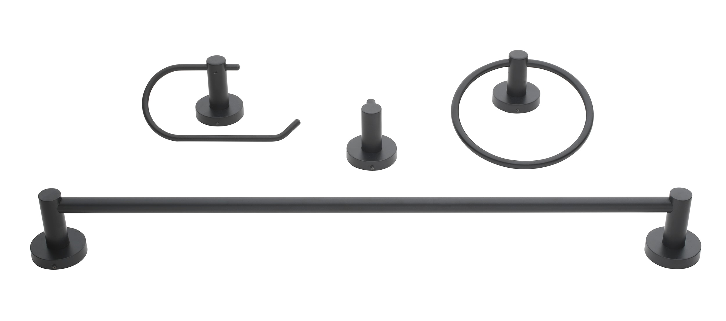 Juego de accesorios de baño decorativos en negro mate Grayford de 4 piezas: barra para toallas, porta papel higiénico, anillo para toallas, gancho para batas incluido.