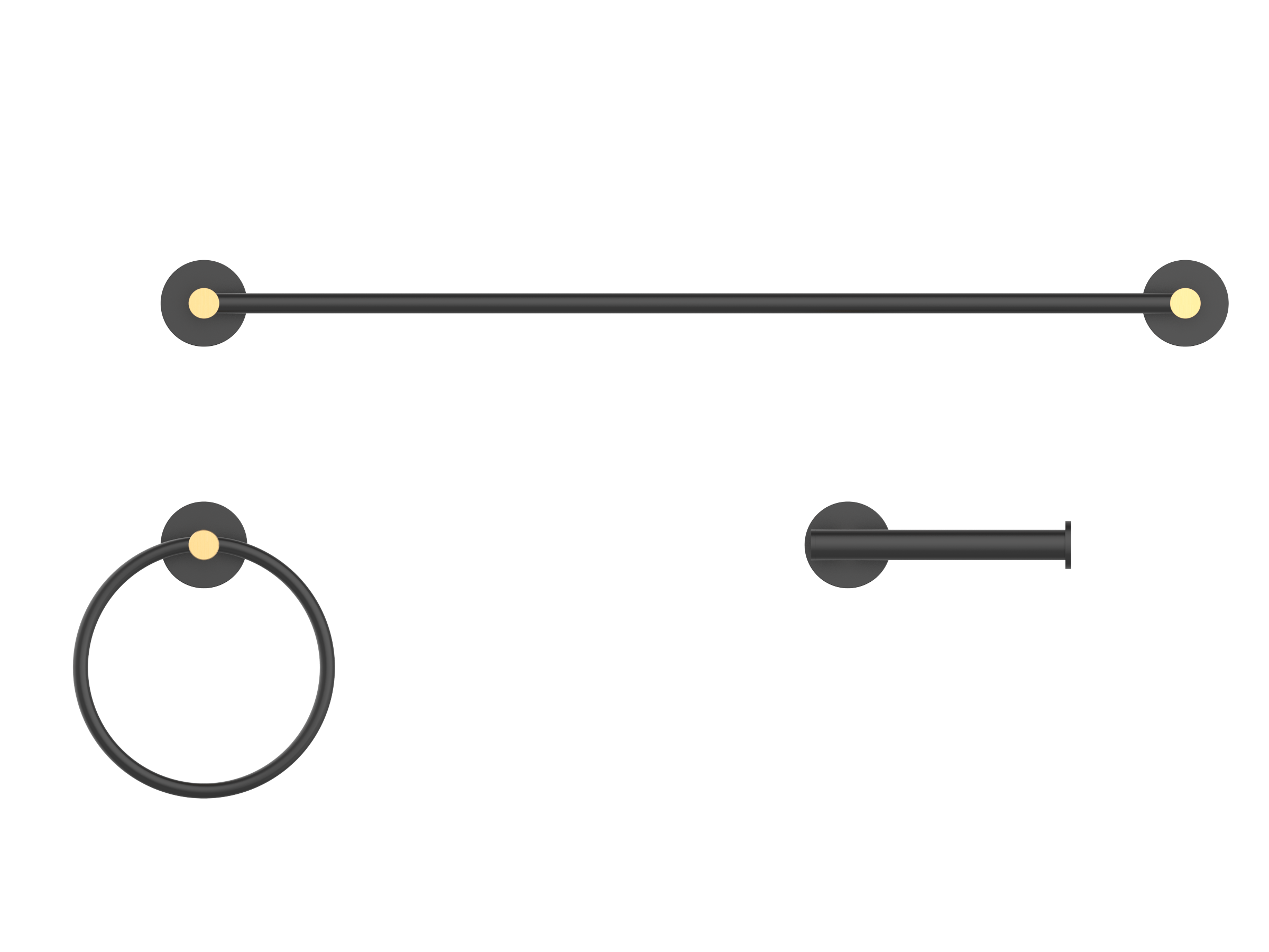 Juego de Accesorios de Baño Decorativos en Negro Mate y Dorado Cepillado de 3 Piezas Allen + Roth incluye Barra de Toallas, Portarrollos y Anillo para Toallas 20163-909068