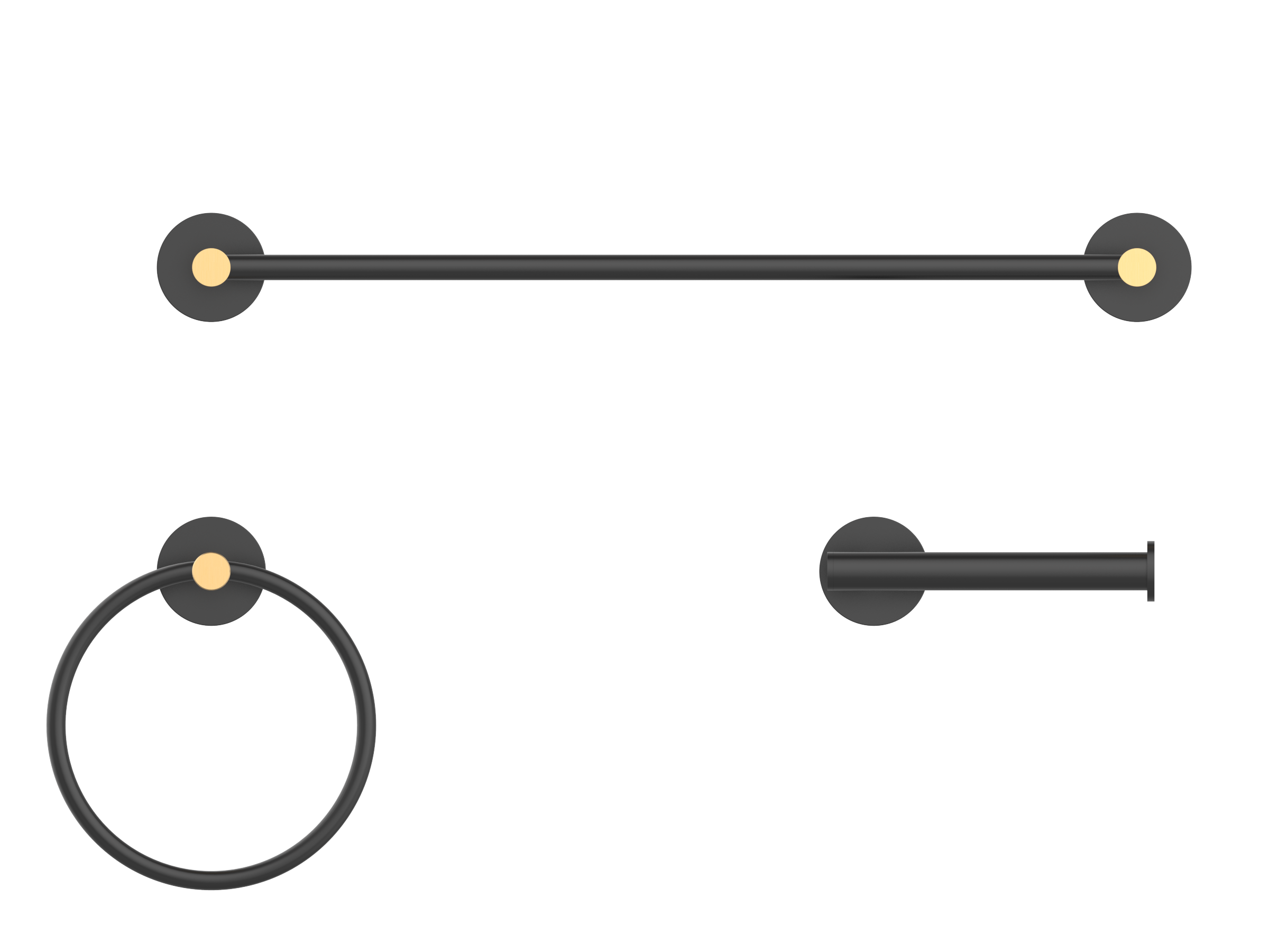 Juego de accesorios para baño en negro mate y oro cepillado de 3 piezas de allen + roth: barra de toallas, porta papel higiénico y argolla para toallas. Incluye 20163-899068.