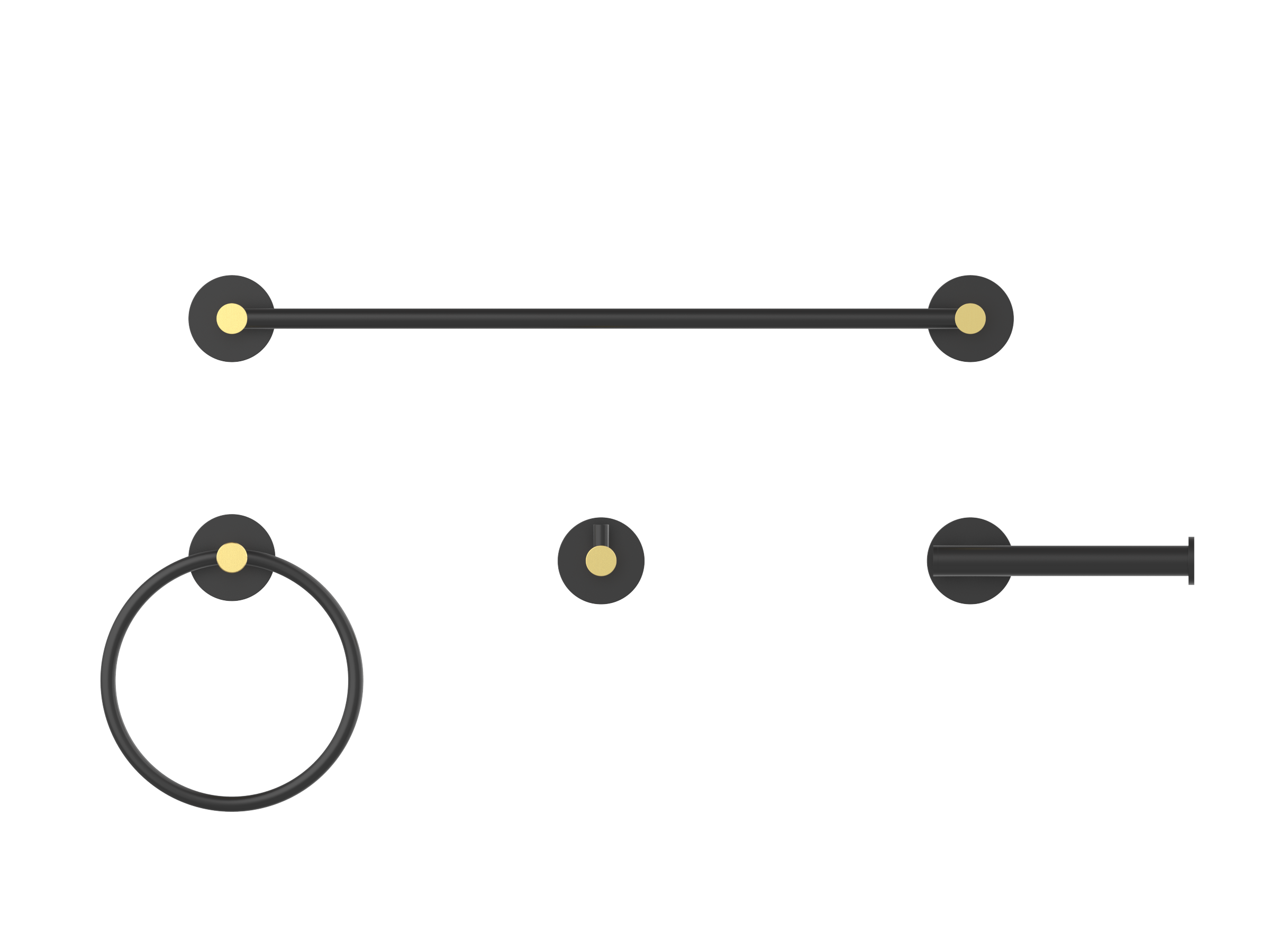 Juego de Accesorios para Baño en Negro Mate y Dorado Cepillado de 4 Piezas de allen + roth - Barra para Toallas, Portarrollos de Papel, Anillo para Toallas y Gancho para Batas incluidos 20163-879068