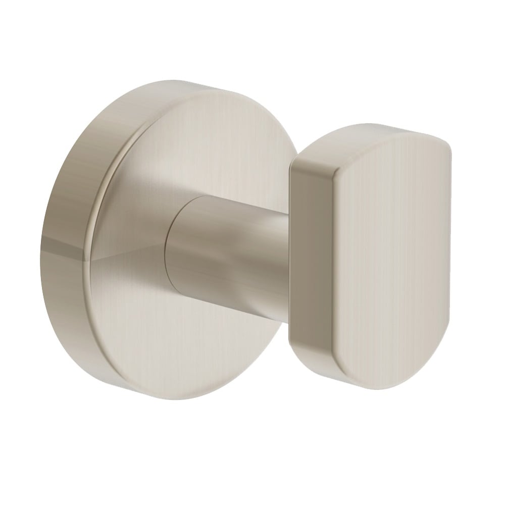 Juego de accesorios decorativos para baño de 4 piezas en níquel satinado Dia de Symmons: Barra de toalla, porta papel higiénico, argolla de toalla y gancho para batas incluidos.