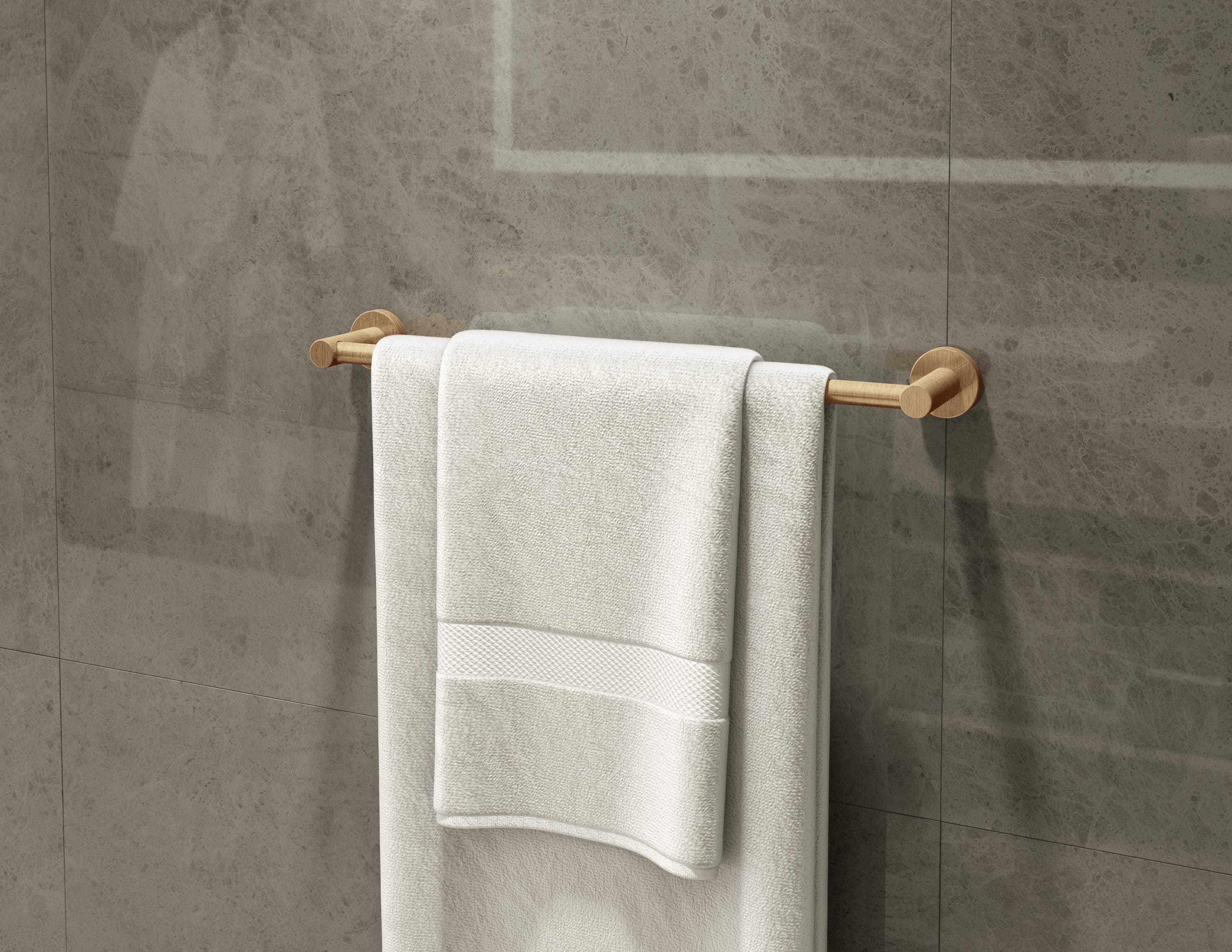 Set de accesorios de baño decorativos Symmons de 4 piezas en bronce cepillado Dia: barra de toallas, porta papel higiénico, argolla de toallas y colgador de batas incluidos.