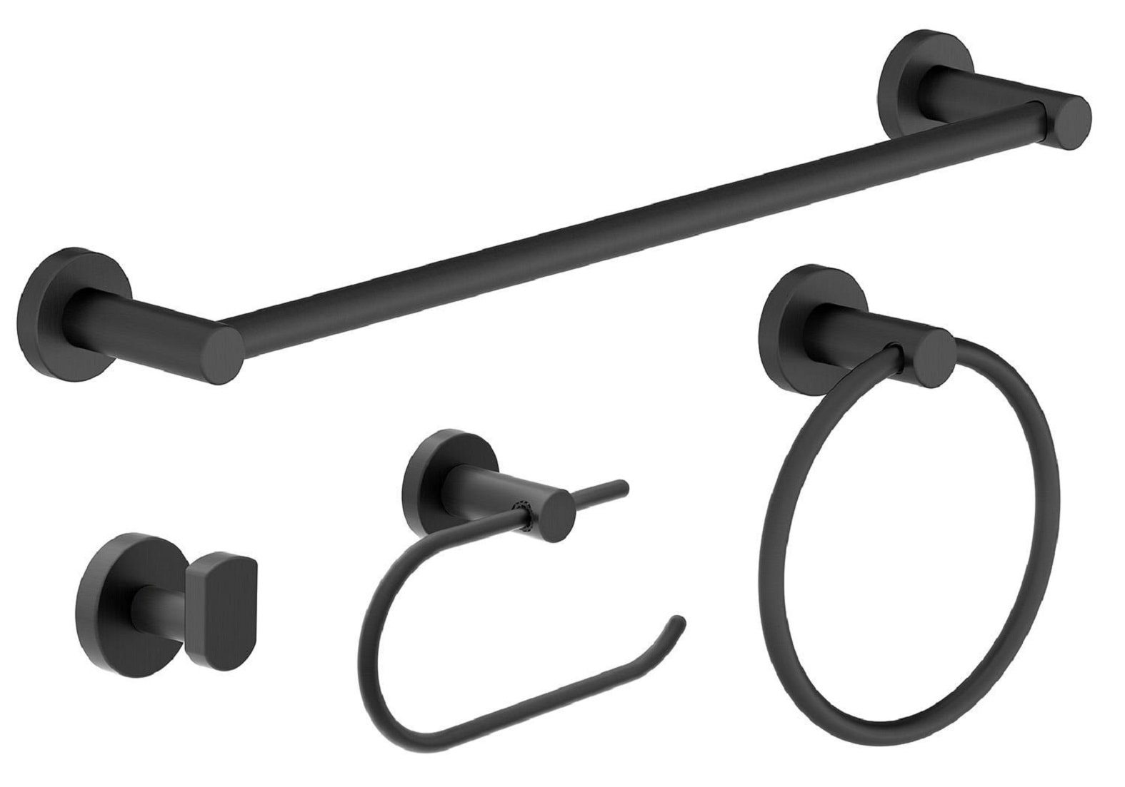 Juego de Accesorios Decorativos para Baño en Negro Mate de 4 Piezas Symmons - Barra para Toallas, Porta Papel Higiénico, Anillo para Toalla, Gancho para Bata incluidos