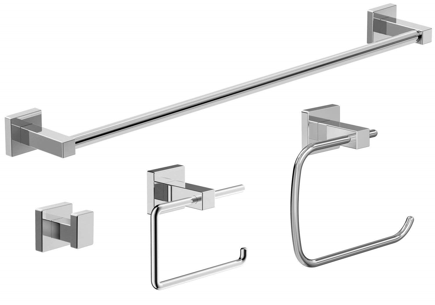 Set de accesorios de baño decorativos de cromo pulido de 4 piezas de Symmons: barra de toalla, porta papel higiénico, anillo de toalla y gancho para bata incluidos 36AC-BUNDLE
