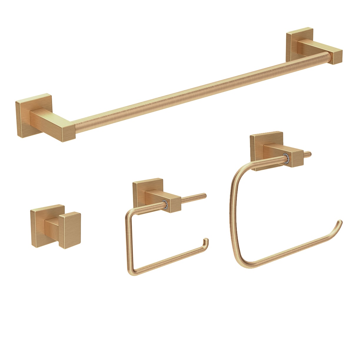 Juego de accesorios para baño en bronce cepillado Duro de 4 piezas Symmons incluye barra de toallas, portarrollos, argolla para toallas y gancho para batas
