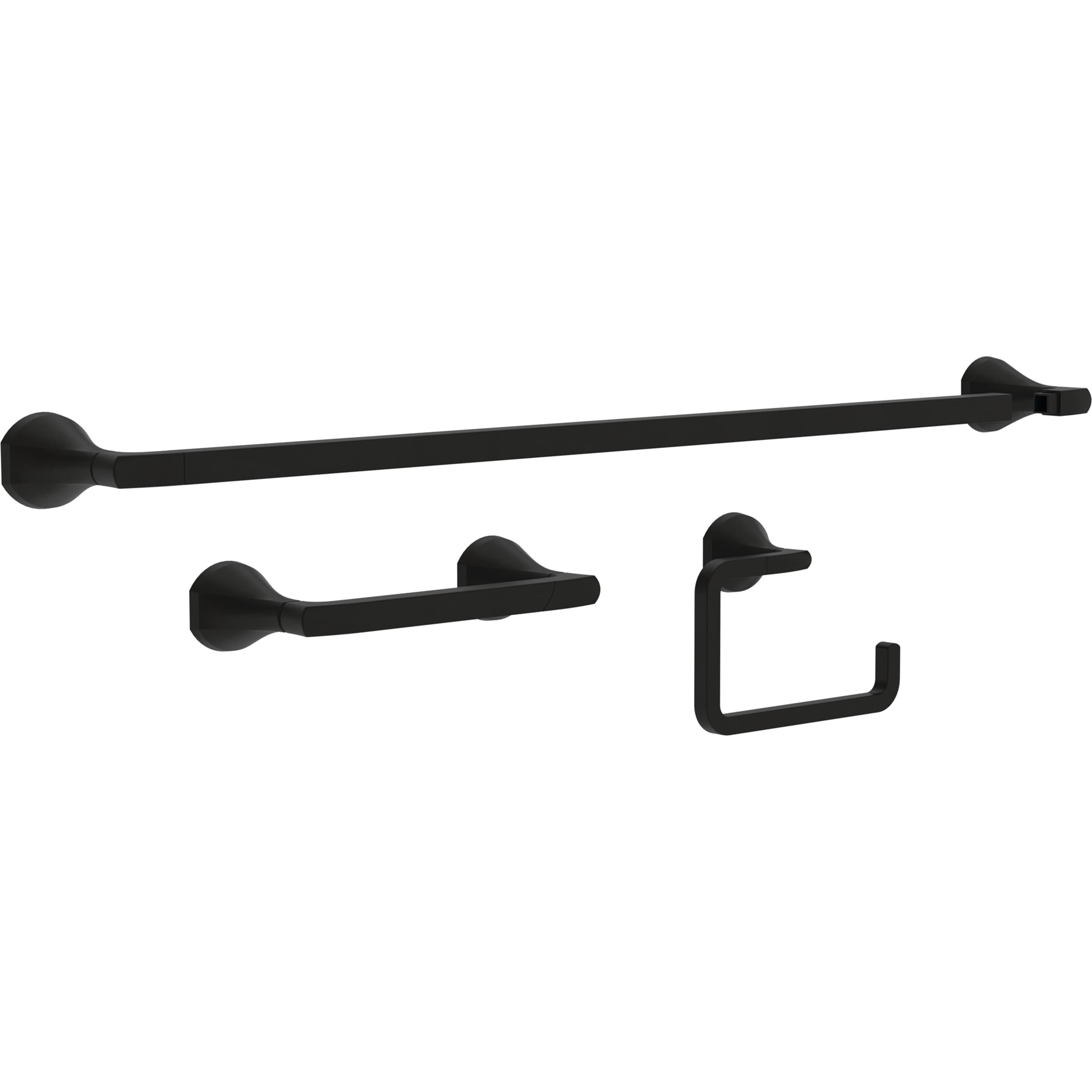 Juego de accesorios para baño decorativos en negro mate Delta de 3 piezas - Barra de toalla, porta papel higiénico, argolla de toalla, incluido ARC63-MB