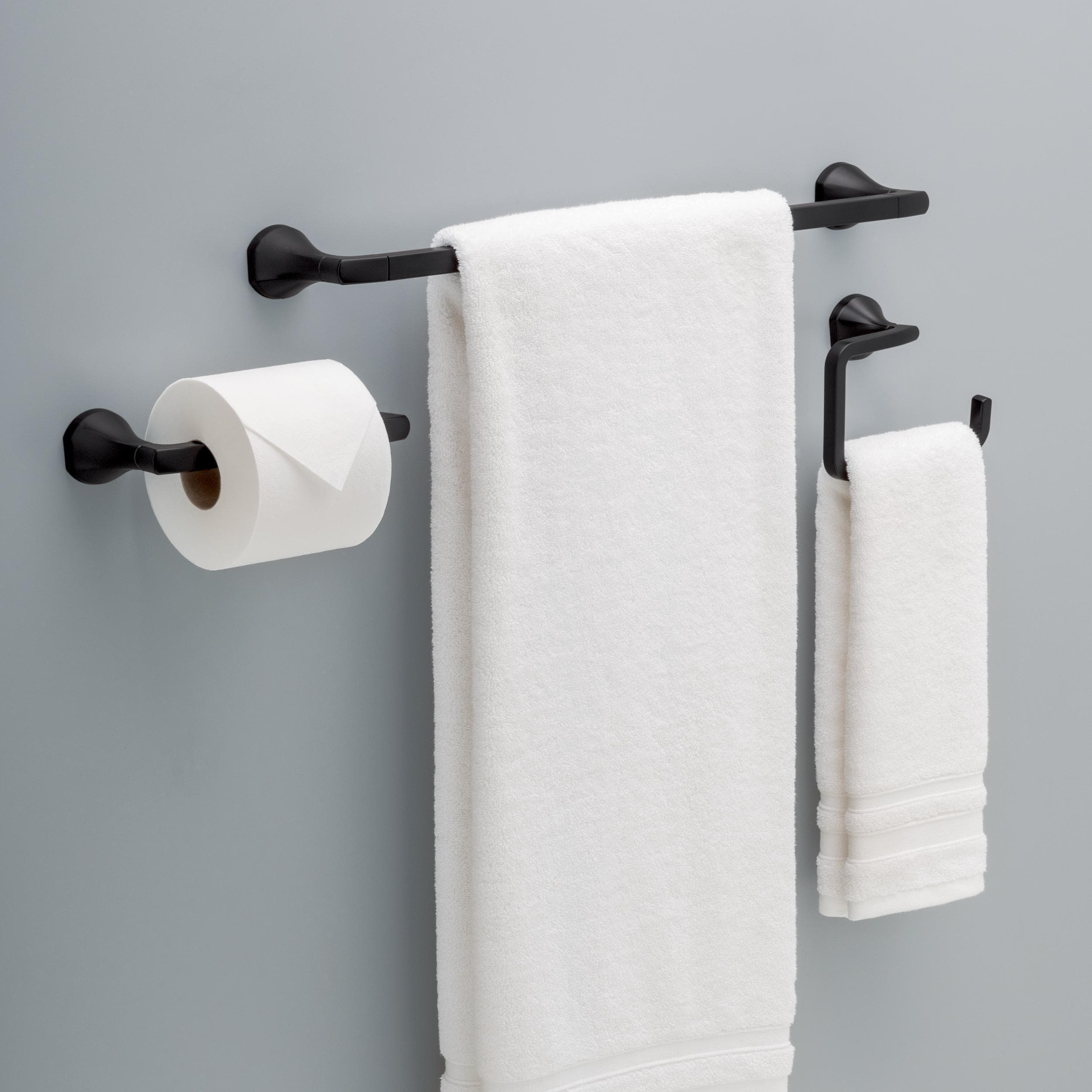 Juego de accesorios para baño decorativos en negro mate Delta de 3 piezas - Barra de toalla, porta papel higiénico, argolla de toalla, incluido ARC63-MB
