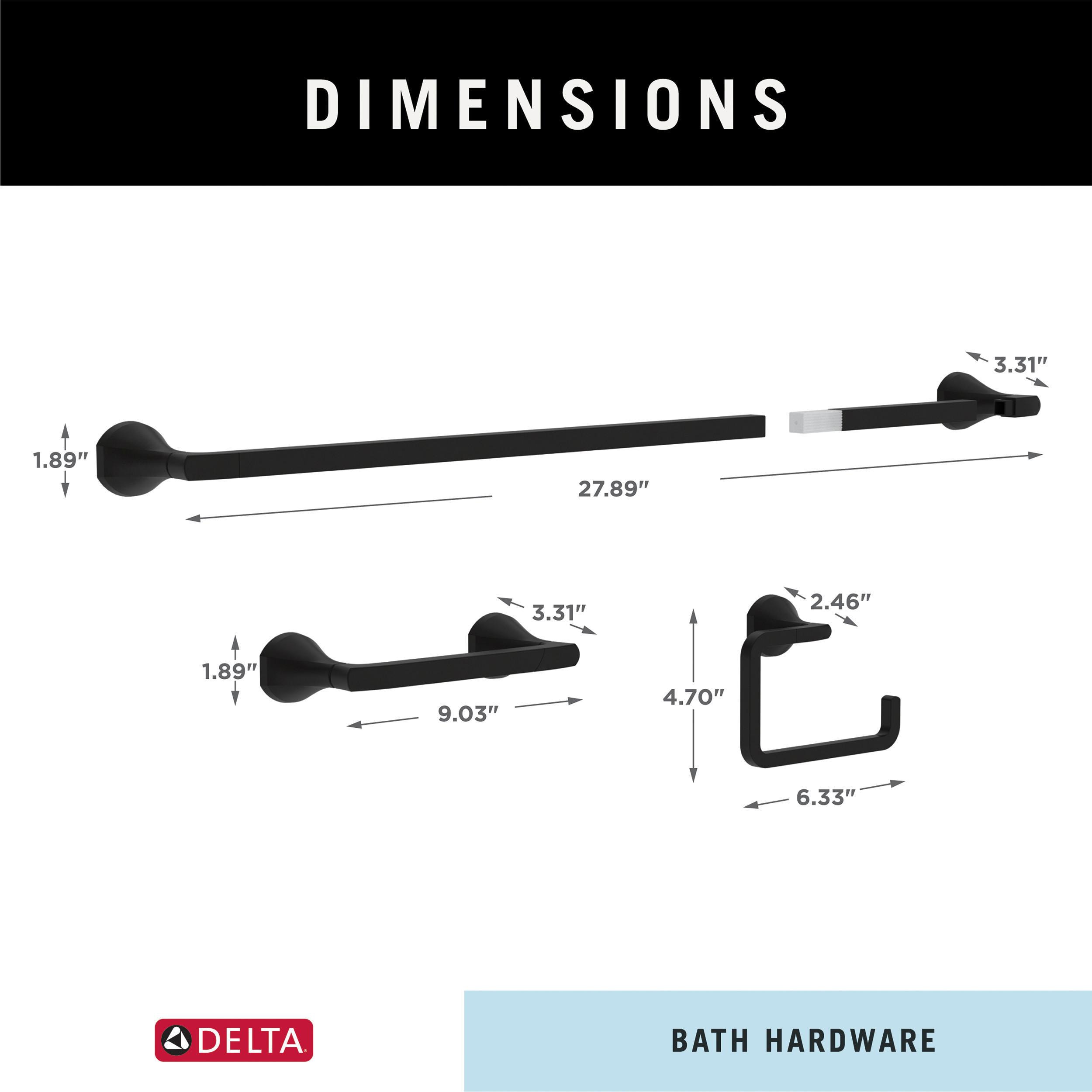 Juego de accesorios para baño decorativos en negro mate Delta de 3 piezas - Barra de toalla, porta papel higiénico, argolla de toalla, incluido ARC63-MB