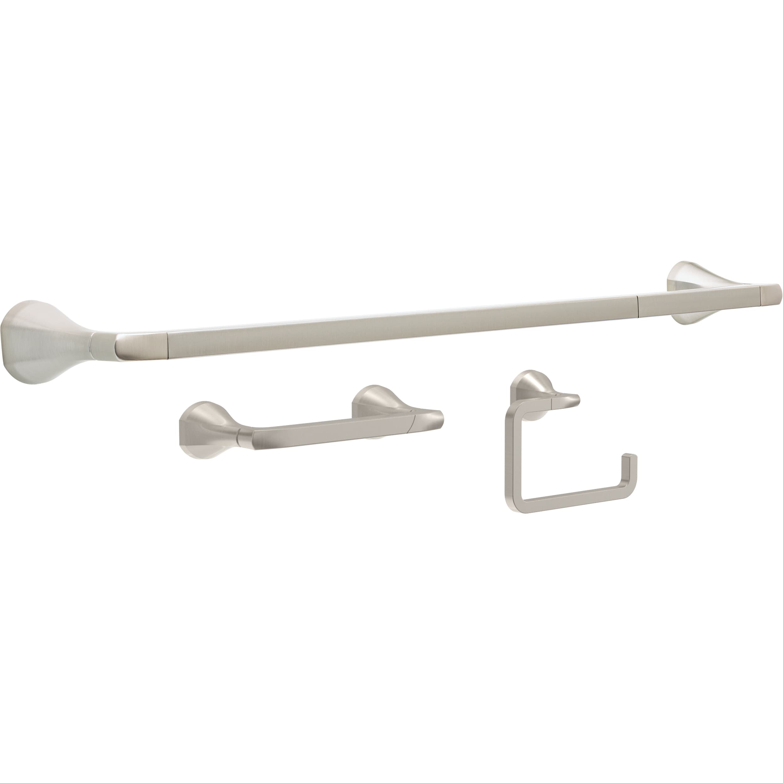Juego de accesorios decorativos para baño de 3 piezas en níquel cepillado con protección contra manchas Delta Arcadia - Barra de toallas, portarrollos y argolla para toallas incluidos ARC63-BN