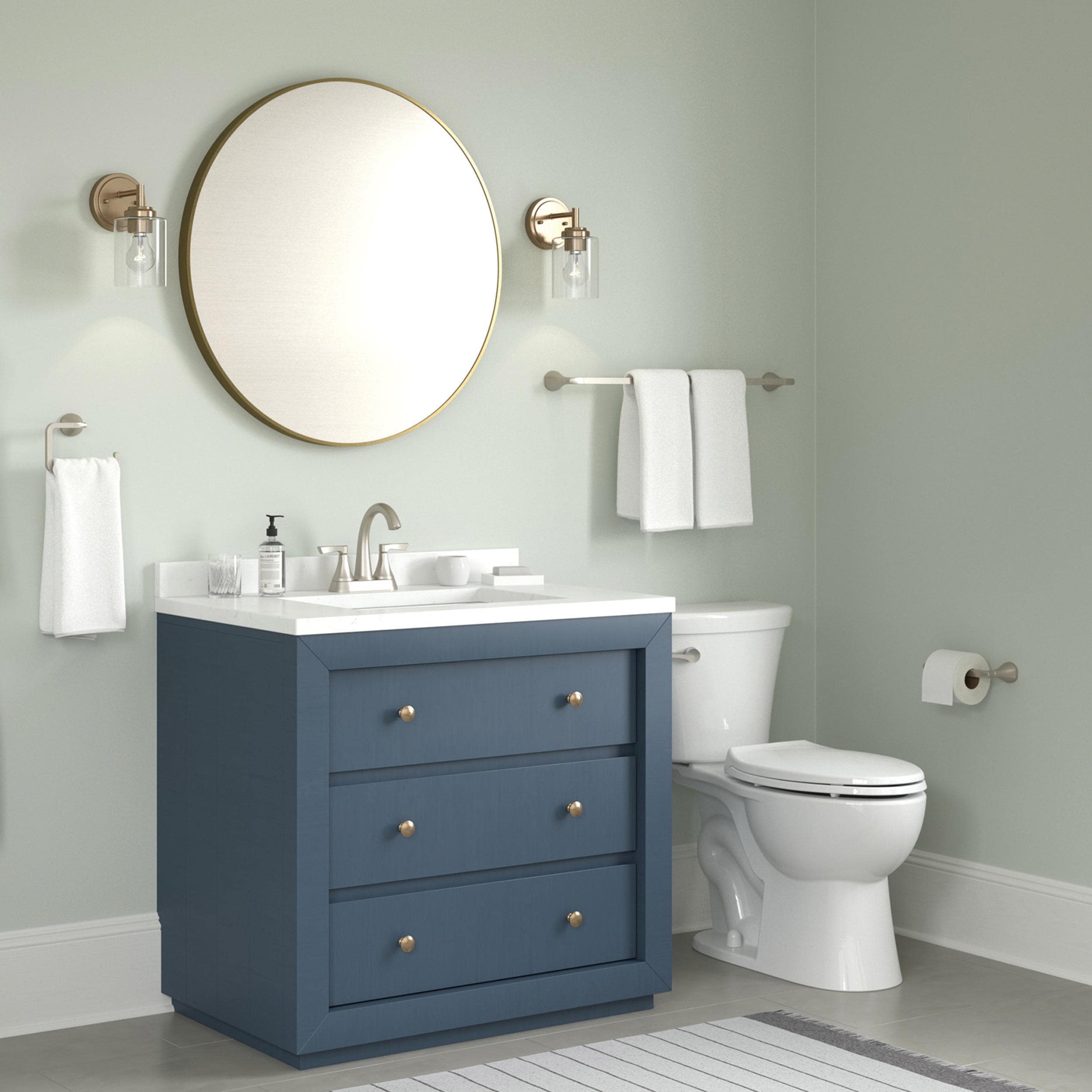 Juego de accesorios decorativos para baño de 3 piezas en níquel cepillado con protección contra manchas Delta Arcadia - Barra de toallas, portarrollos y argolla para toallas incluidos ARC63-BN