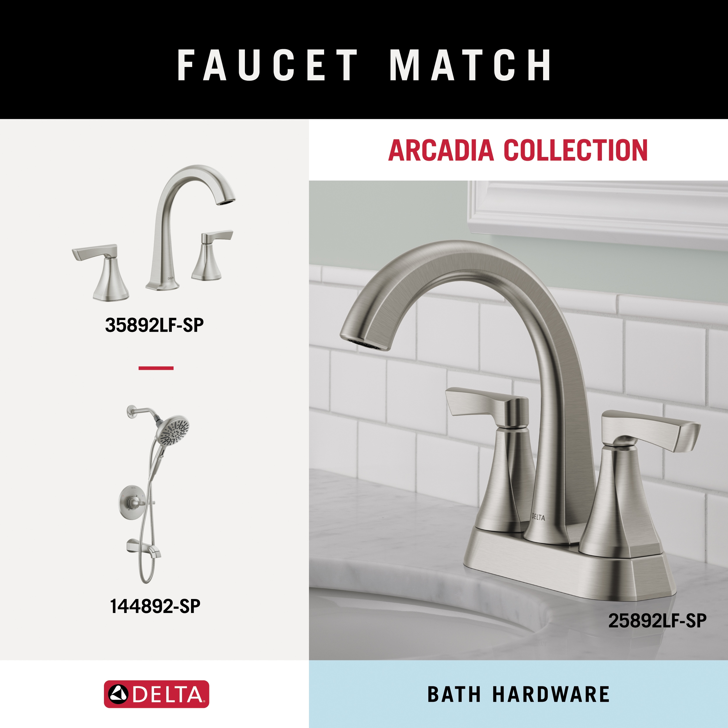 Juego de accesorios decorativos para baño de 3 piezas en níquel cepillado con protección contra manchas Delta Arcadia - Barra de toallas, portarrollos y argolla para toallas incluidos ARC63-BN