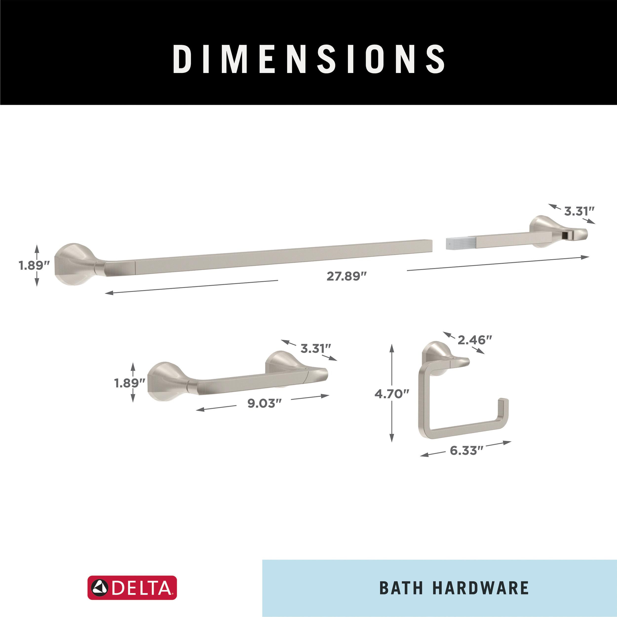 Juego de accesorios decorativos para baño de 3 piezas en níquel cepillado con protección contra manchas Delta Arcadia - Barra de toallas, portarrollos y argolla para toallas incluidos ARC63-BN