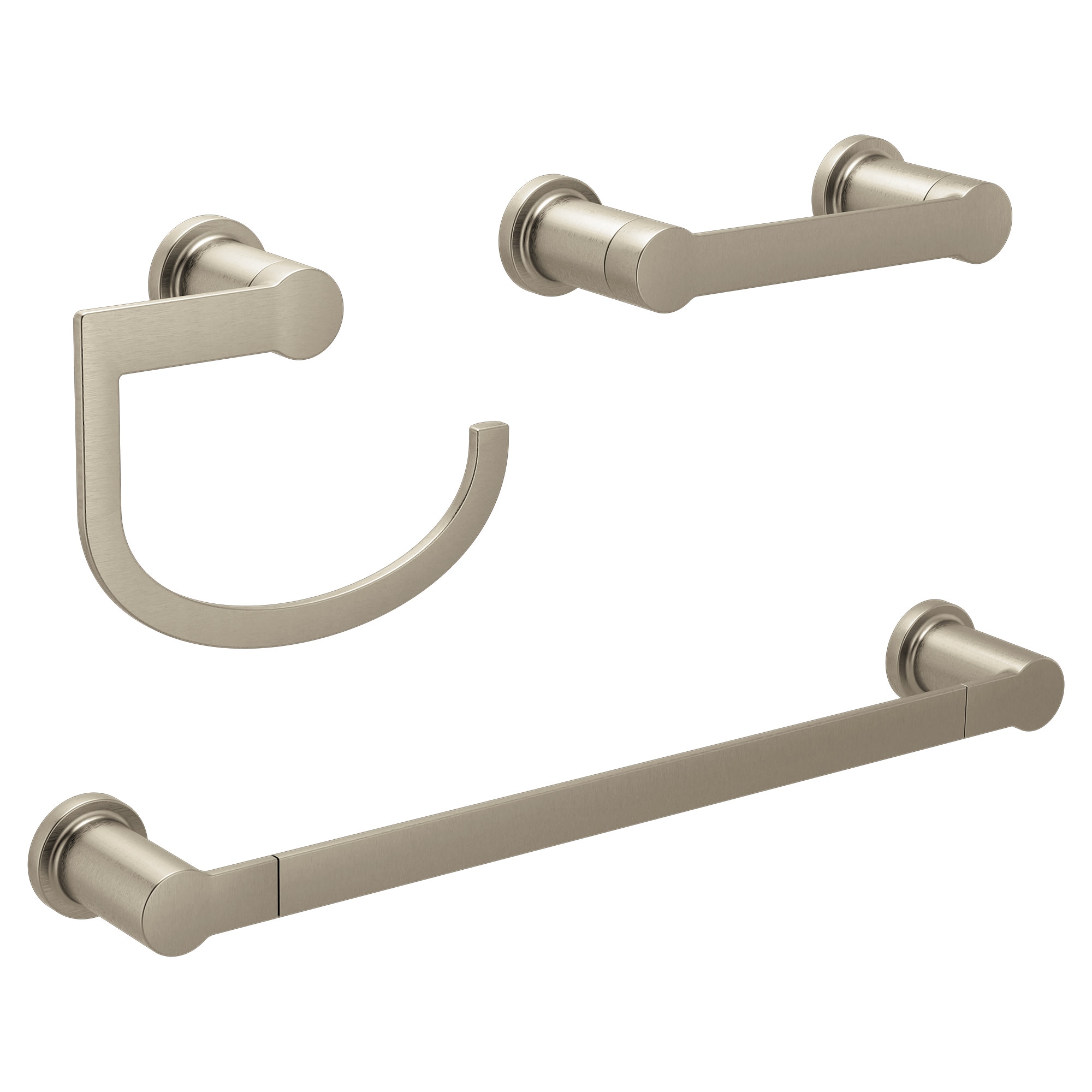 Juego de Accesorios Decorativos para Baño de Níquel Cepillado de 3 Piezas Moen: Barra para Toallas, Portarrollos y Argolla para Toallas Rinza Incluidos Y1193BN