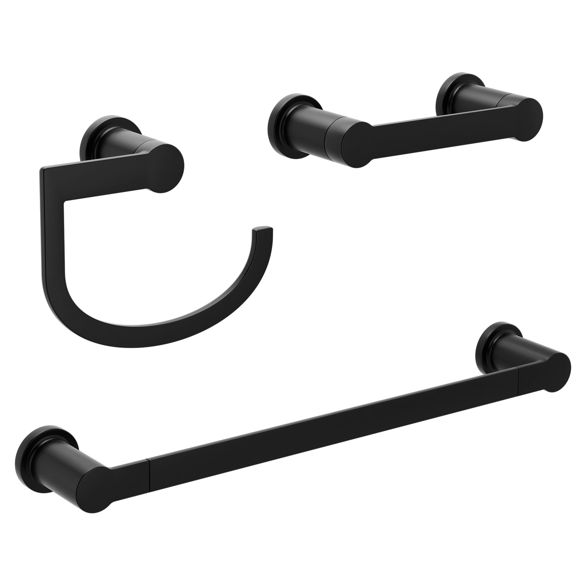 Juego de accesorios decorativos para baño en negro mate de 3 piezas Moen Rinza - Porta toallas, porta papel higiénico y anillo de toallas incluidos Y1193BL