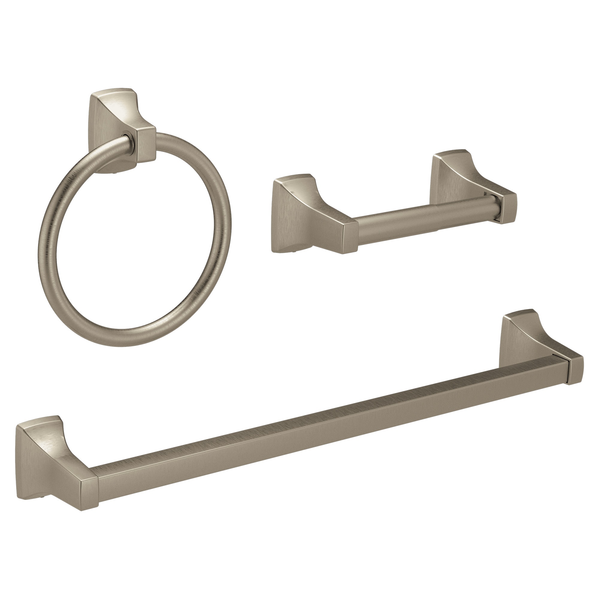 Juego de accesorios de baño decorativos de níquel cepillado de 3 piezas Moen Adler - Barra de toalla, porta papel higiénico y argolla para toalla incluidos YB0193BN