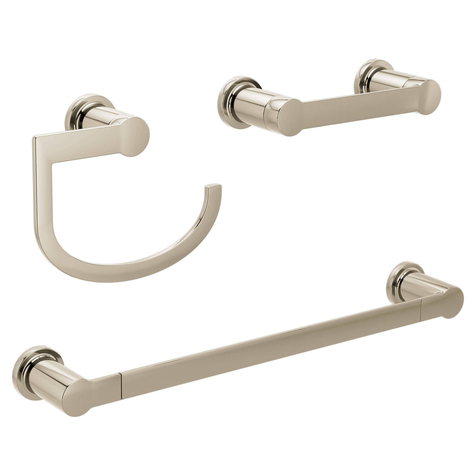 Juego de accesorios decorativos para baño en níquel pulido de Moen de 3 piezas: Barra para toallas, porta papel higiénico y argolla para toallas incluidos Y1193NL.