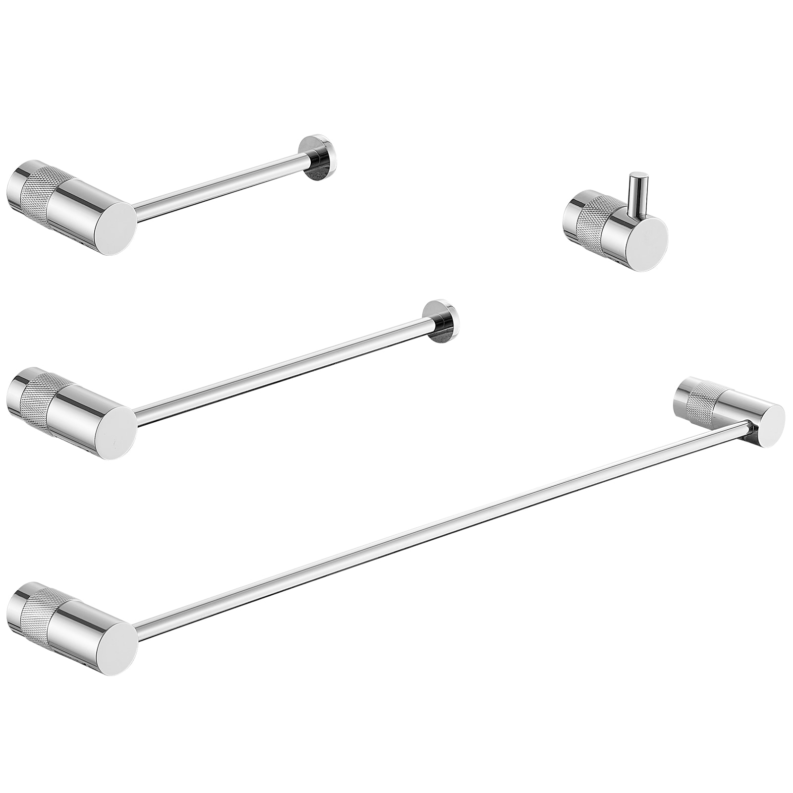 Juego de accesorios de baño decorativos de 4 piezas en cromo pulido - Barra de toalla, portarrollos y gancho para batas incluidos A-91056-C
