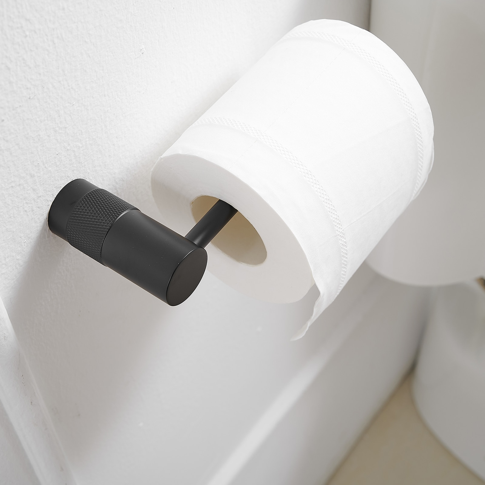 Juego de Accesorios de Baño Mate Negro Decorativo de 4 Piezas - Barra de Toallas, Porta Papel Higiénico, Gancho para Batas incluidos A-91056-B
