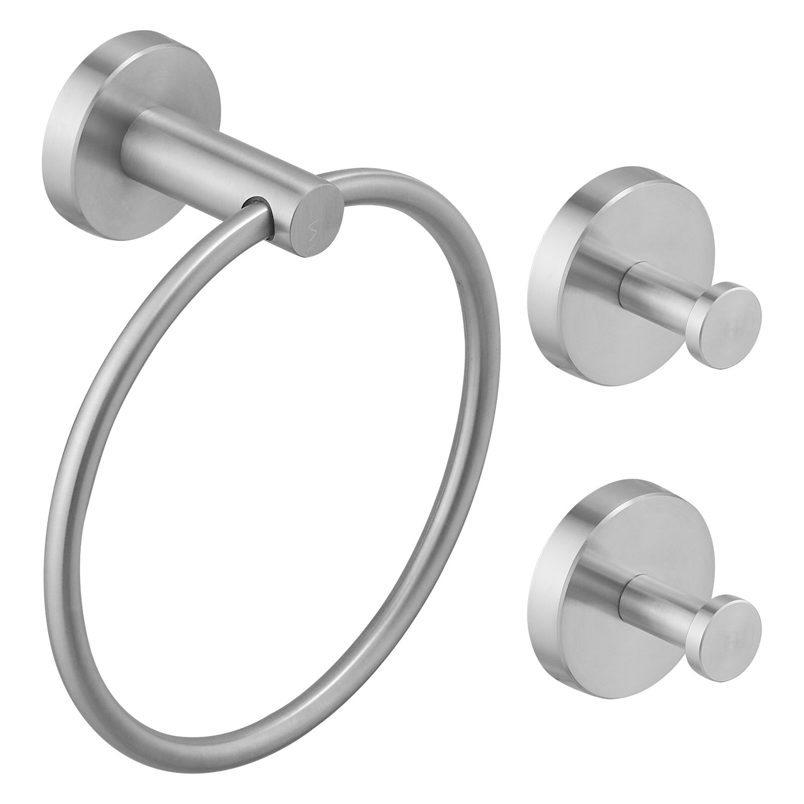 Juego de accesorios de baño decorativos de 3 piezas en níquel cepillado con anillo para toallas y gancho para batas incluidos A-91063-N