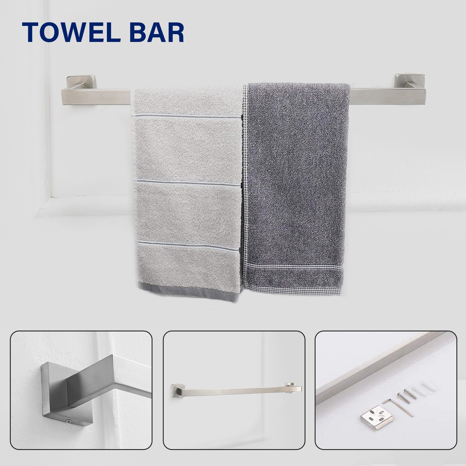 Juego de accesorios de baño decorativos de níquel cepillado de 4 piezas - Incluye barra de toalla, portarrollos de papel higiénico y gancho para bata A-91012-4-N