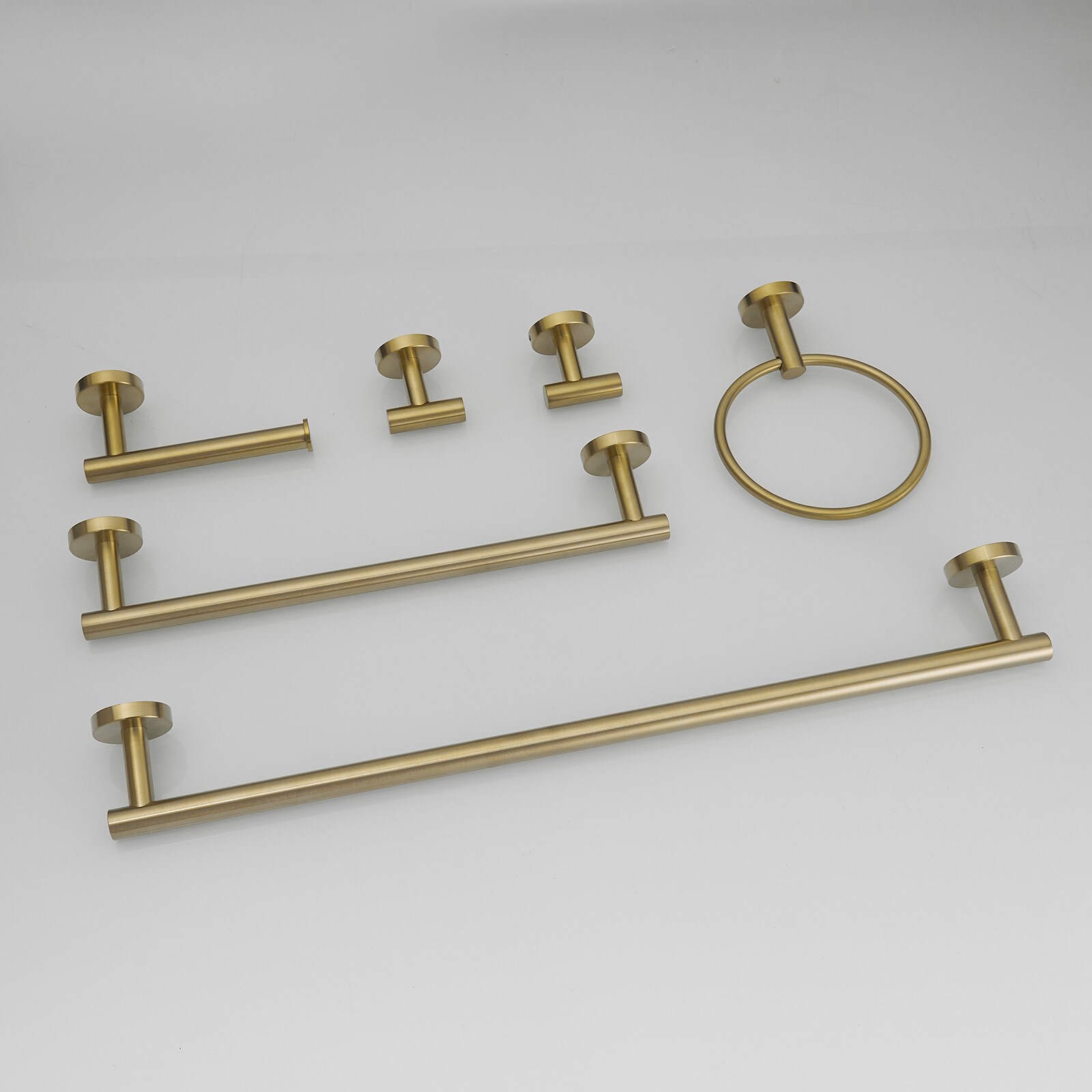Conjunto de Accesorios Decorativos para Baño en Color Oro Cepillado de 6 Piezas - Barra Porta Toallas, Porta Papel Higiénico, Anillo para Toalla, Gancho para Batas incluido A-91020-6-BG
