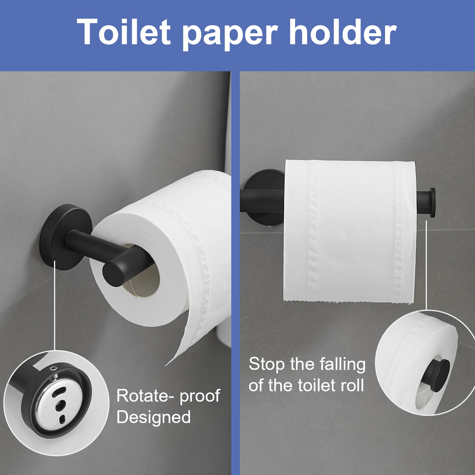 Set de accesorios para baño decorativos en negro mate de 6 piezas - Barra para toallas, porta papel higiénico, argolla para toalla, gancho para batas incluidos A-91020-6-B