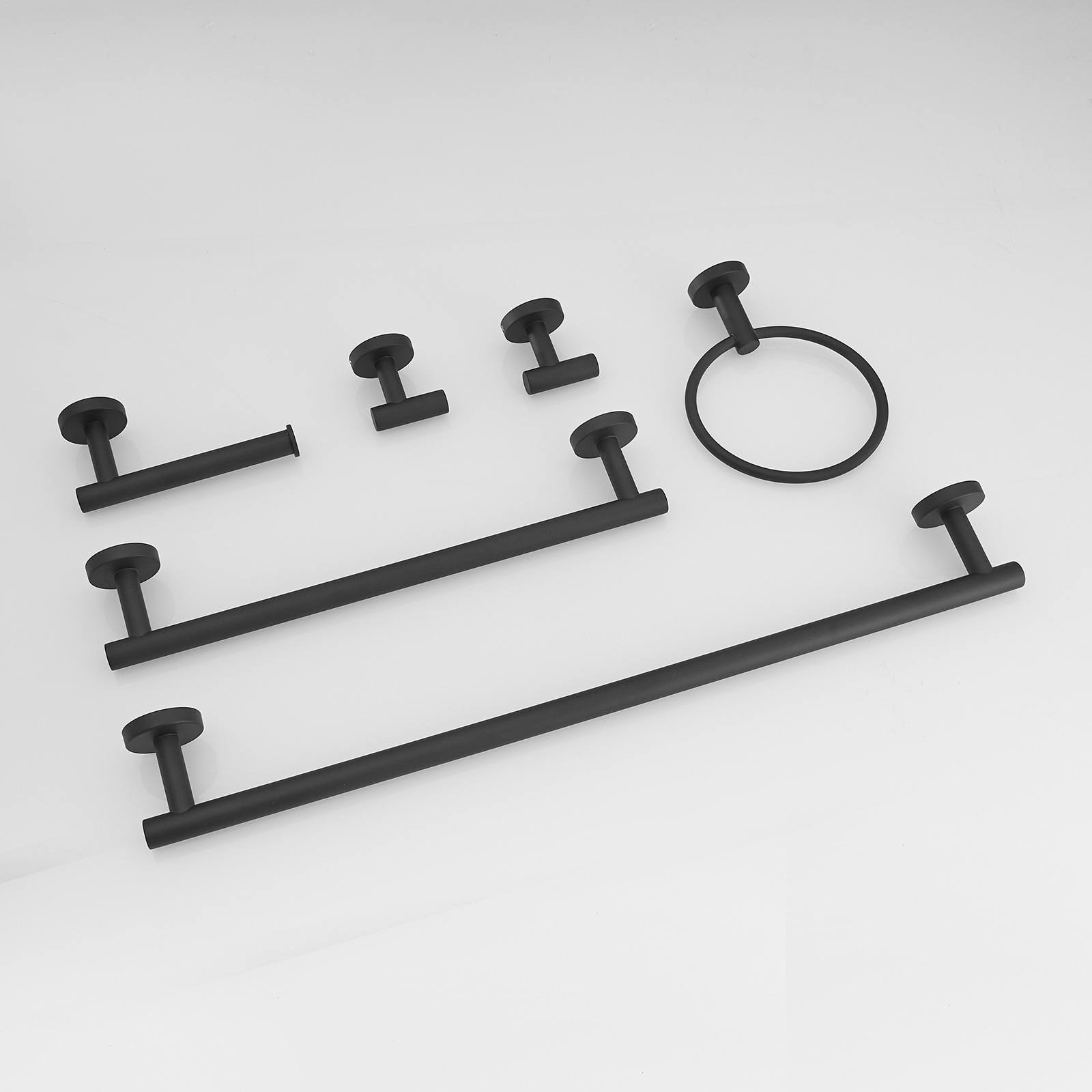 Set de accesorios para baño decorativos en negro mate de 6 piezas - Barra para toallas, porta papel higiénico, argolla para toalla, gancho para batas incluidos A-91020-6-B