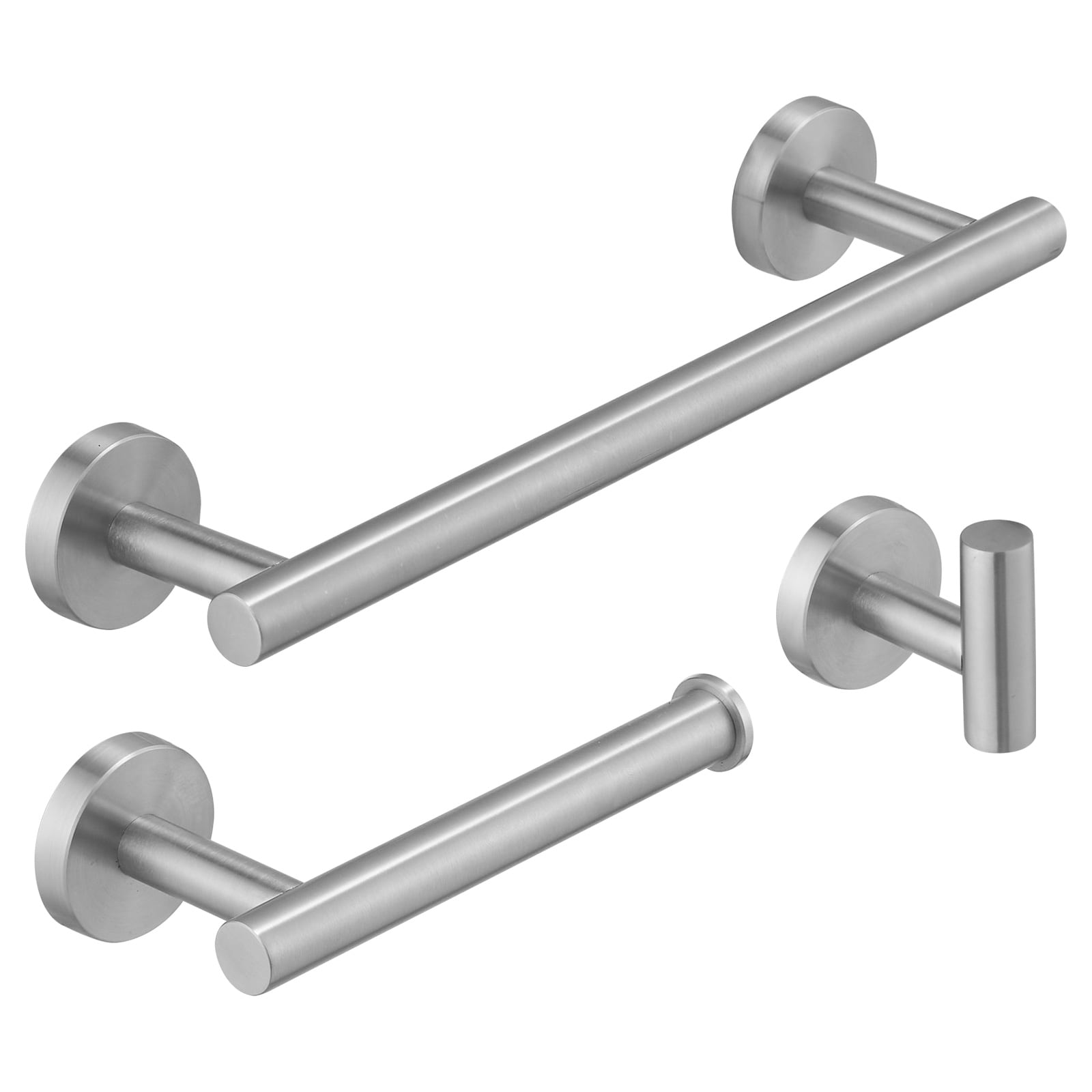 Juego de accesorios de baño decorativos de níquel cepillado de 3 piezas para baño - Incluye barra de toallas, porta papel higiénico y gancho para batas A-91062-N-3