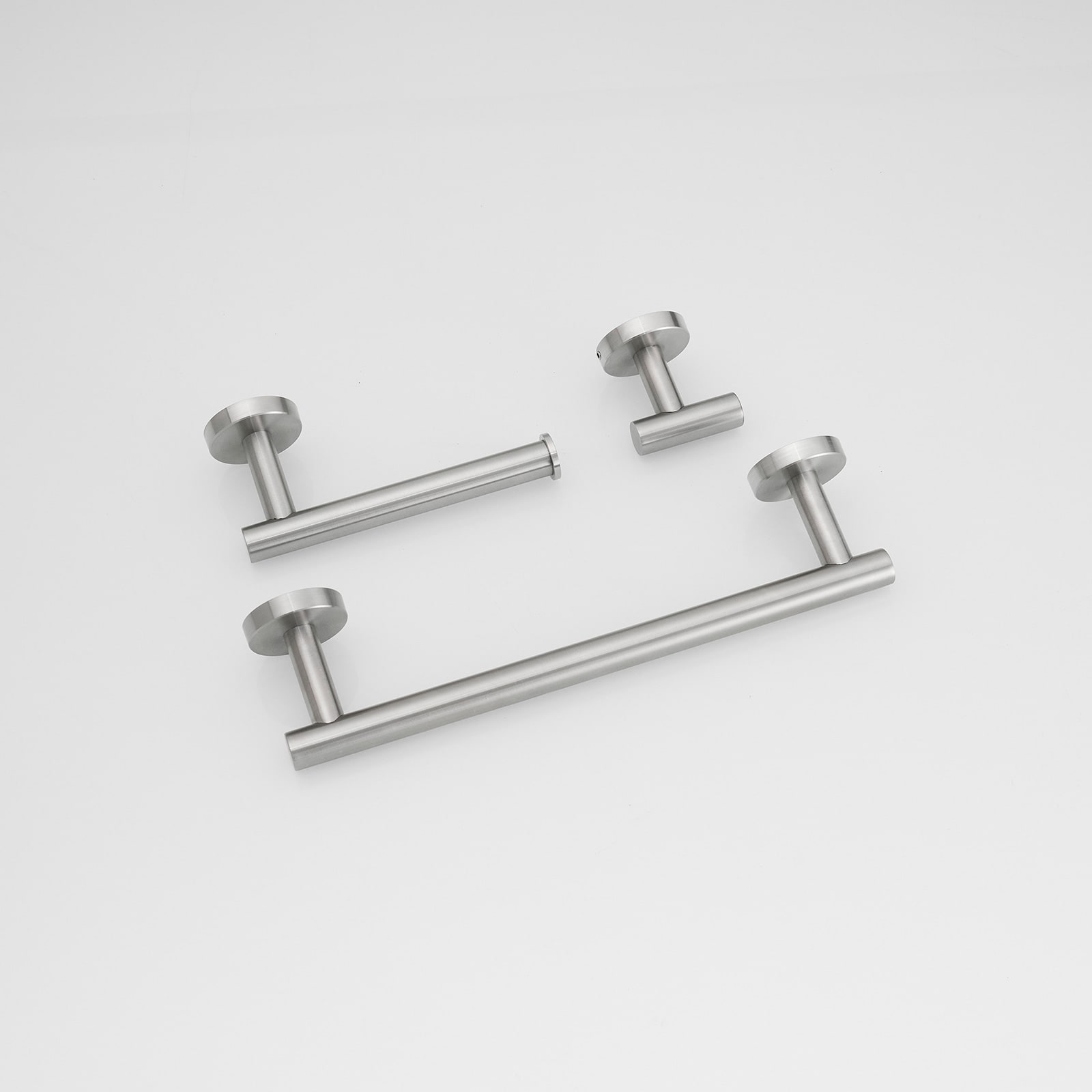 Juego de accesorios de baño decorativos de níquel cepillado de 3 piezas para baño - Incluye barra de toallas, porta papel higiénico y gancho para batas A-91062-N-3