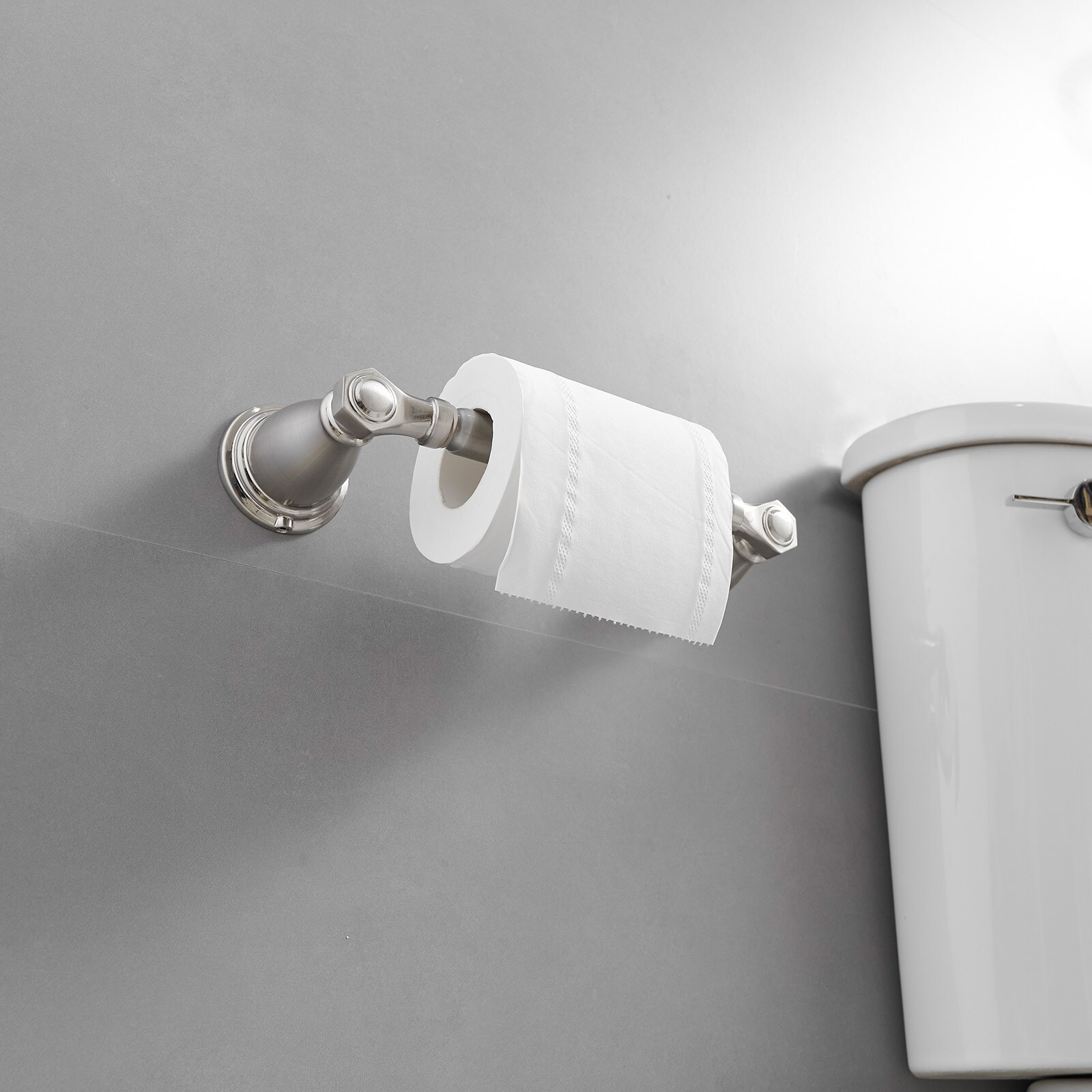 Juego de Accesorios Decorativos para Baño de Níquel Cepillado de 4 Piezas - Barra de Toallas, Portarrollos de Papel Higiénico, Gancho para Batas incluido A-91066-N