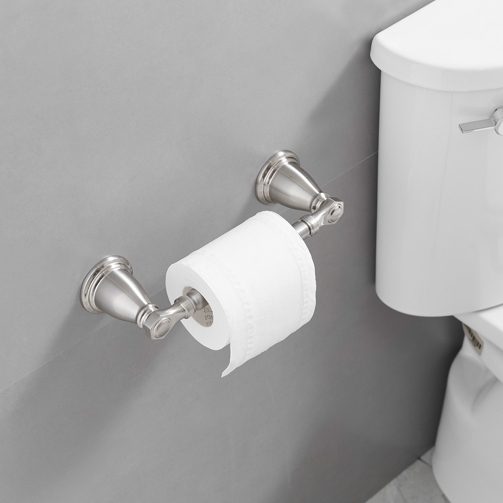 Juego de Accesorios Decorativos para Baño de Níquel Cepillado de 4 Piezas - Barra de Toallas, Portarrollos de Papel Higiénico, Gancho para Batas incluido A-91066-N
