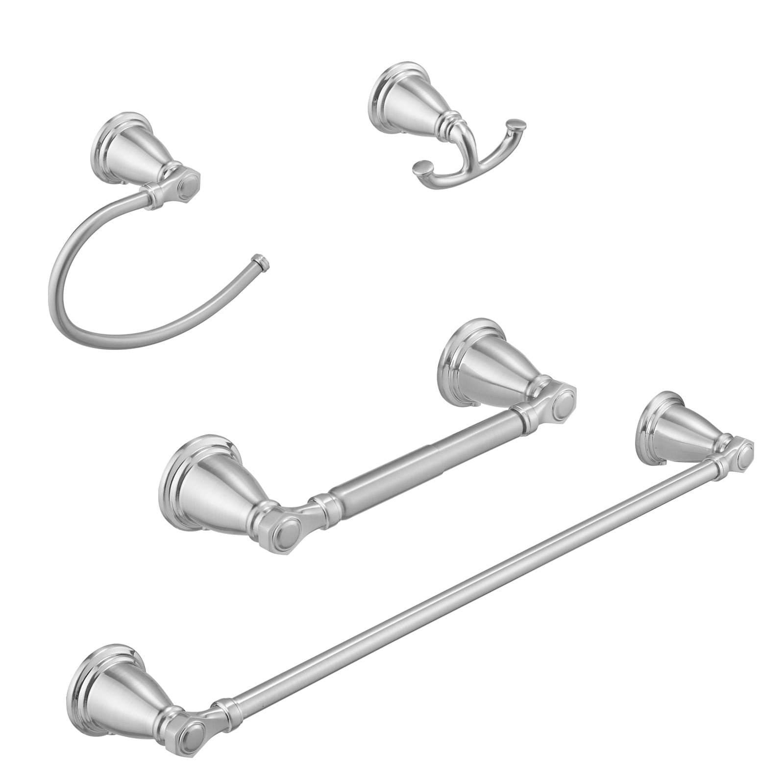 Juego de Accesorios Decorativos para Baño de Níquel Cepillado de 4 Piezas - Barra de Toallas, Portarrollos de Papel Higiénico, Gancho para Batas incluido A-91066-N