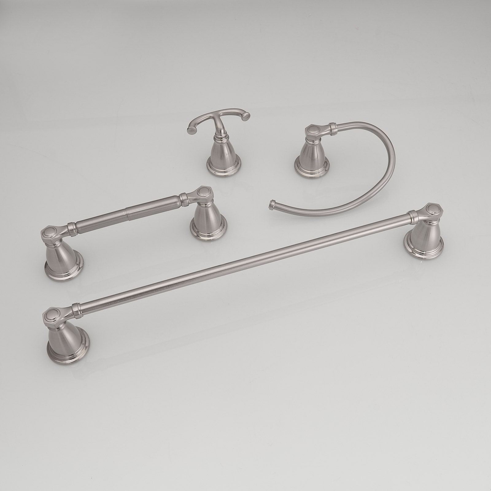 Juego de Accesorios Decorativos para Baño de Níquel Cepillado de 4 Piezas - Barra de Toallas, Portarrollos de Papel Higiénico, Gancho para Batas incluido A-91066-N