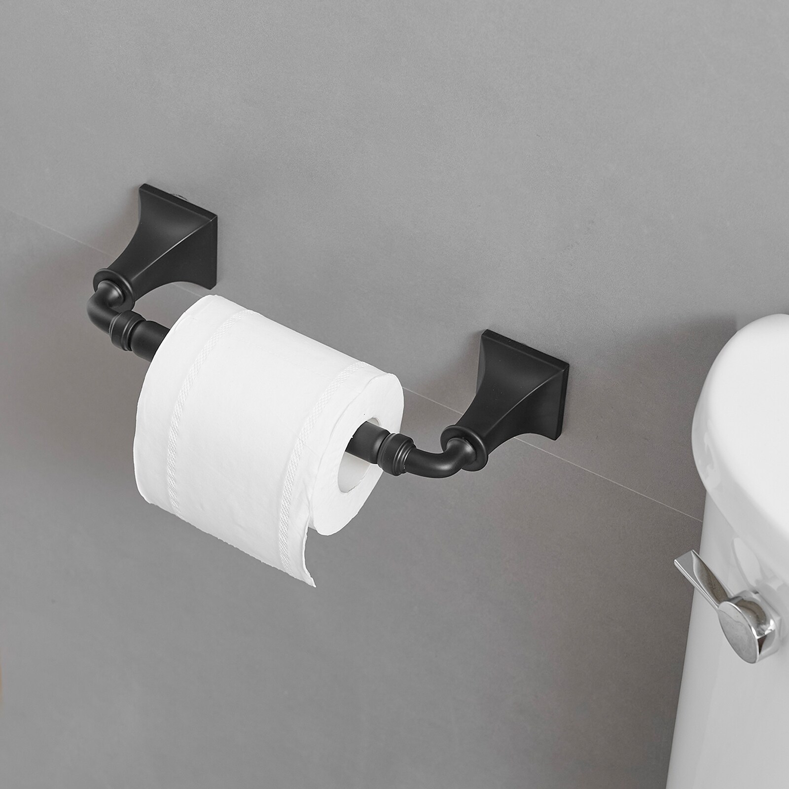 Juego de accesorios de baño decorativos en negro mate de 4 piezas, incluye barra de toalla, porta rollo de papel y gancho para batas. A-91068-B.