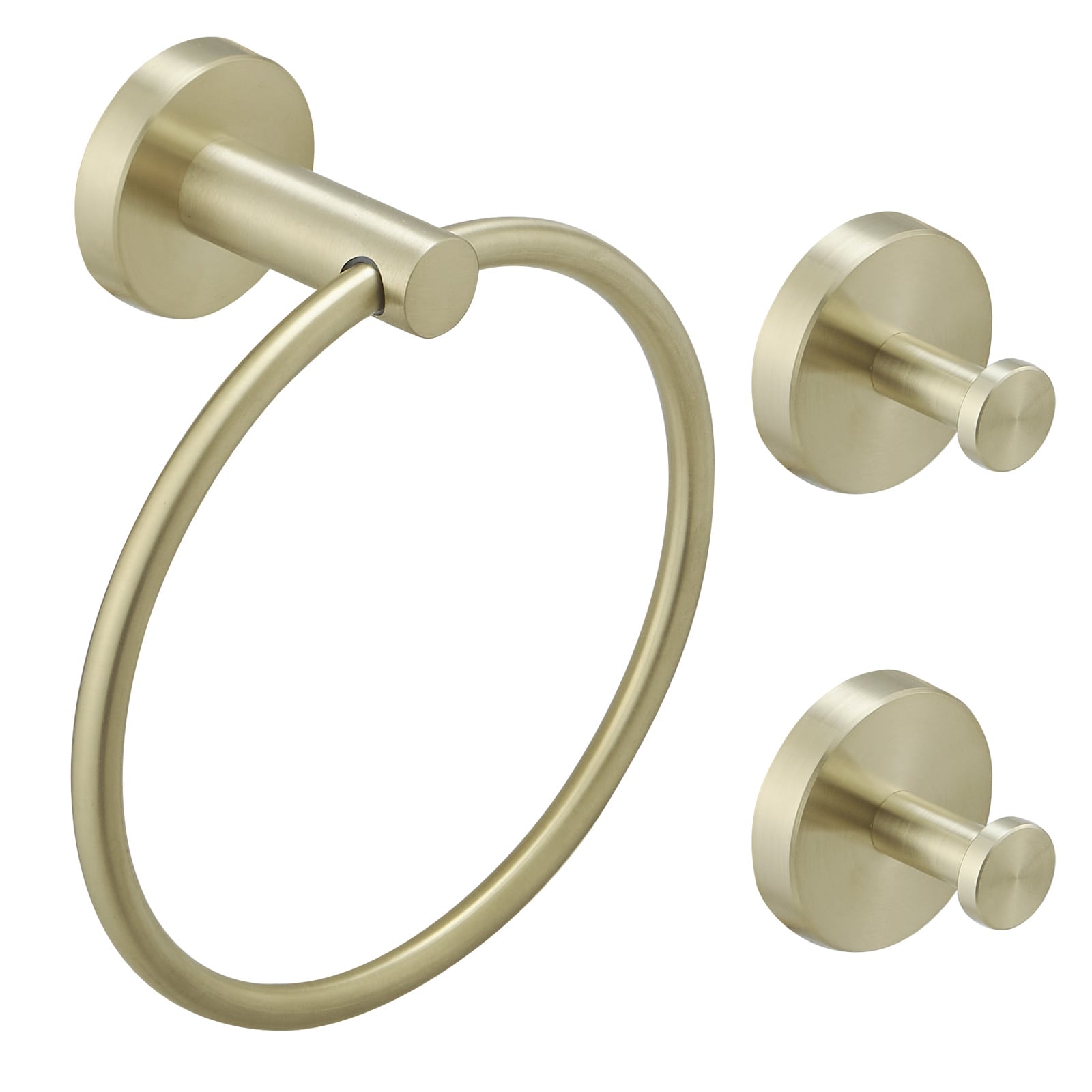 Juego de Herrajes para Baño Decorativo en Acabado Dorado Cepillado de 3 Piezas con Argolla para Toallas y Gancho para Batas incluidos A-91063-BG