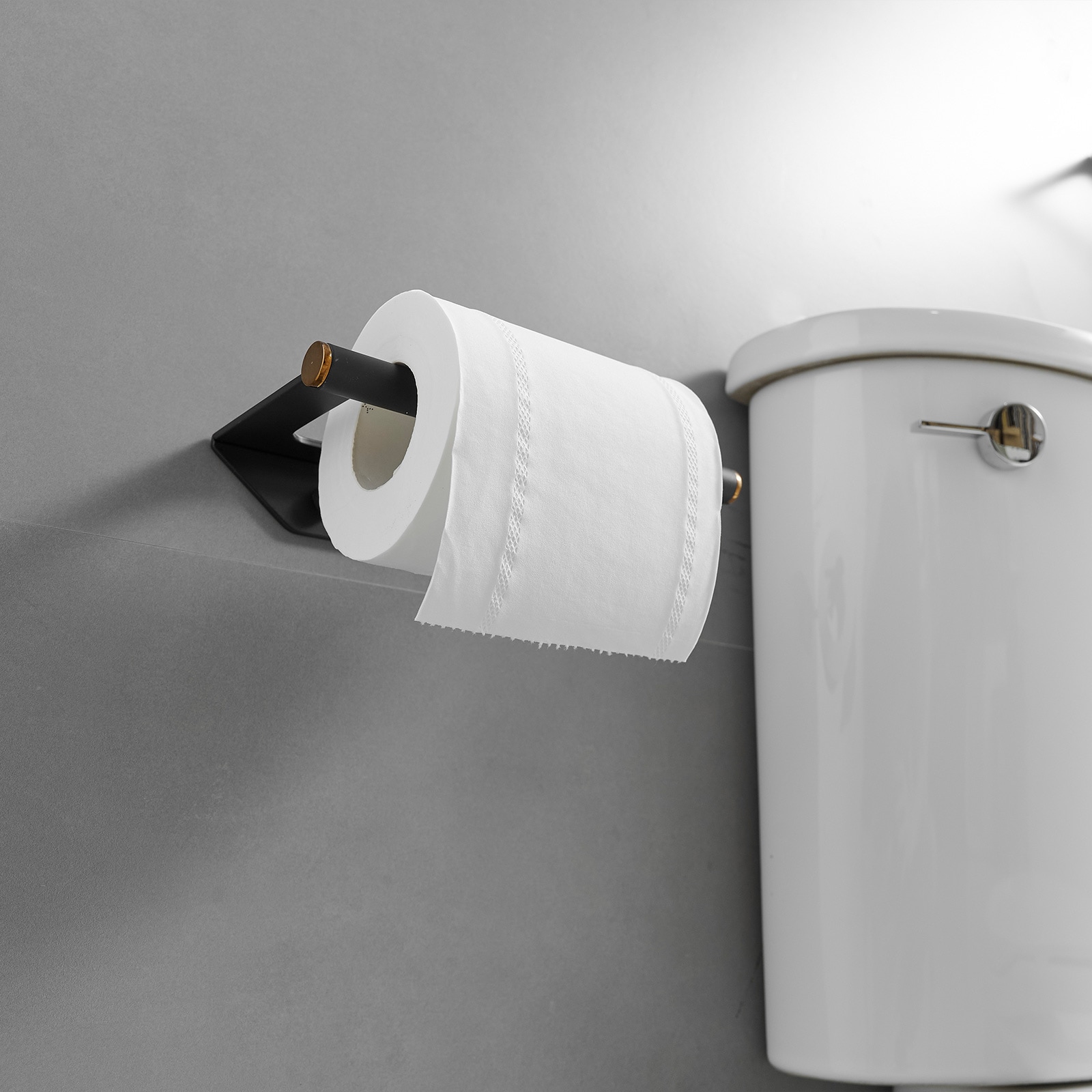 Set de accesorios para baño en negro mate de 4 piezas, incluye barra de toalla, porta papel higiénico y gancho para batas. A-91064-B.