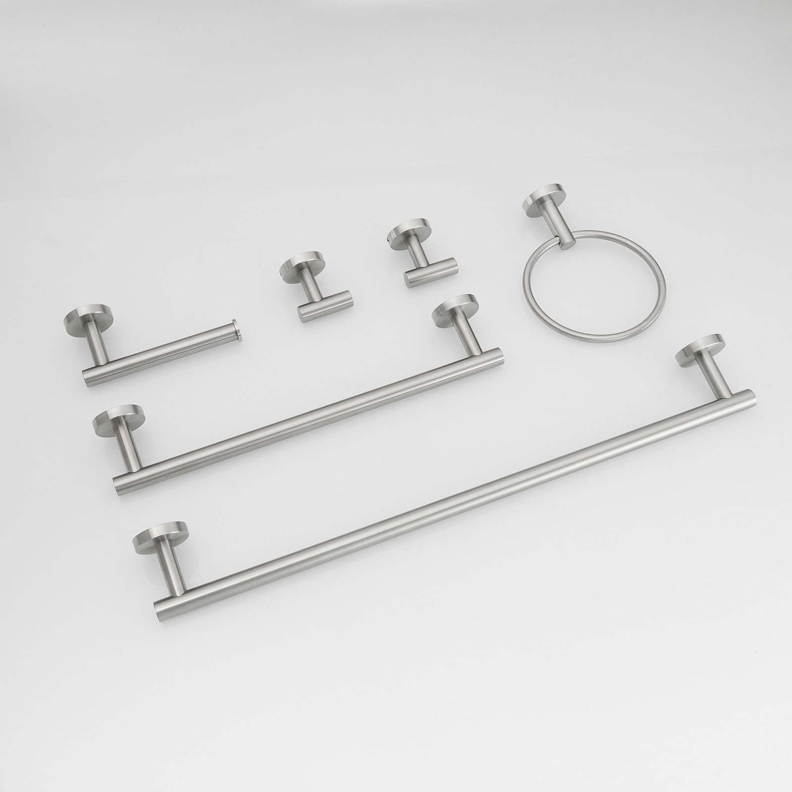 Juego de accesorios para baño de níquel cepillado de 6 piezas: Barra de toallas, portarrollos de papel higiénico, argolla de toallas, gancho para batas incluido A-91020-6-N