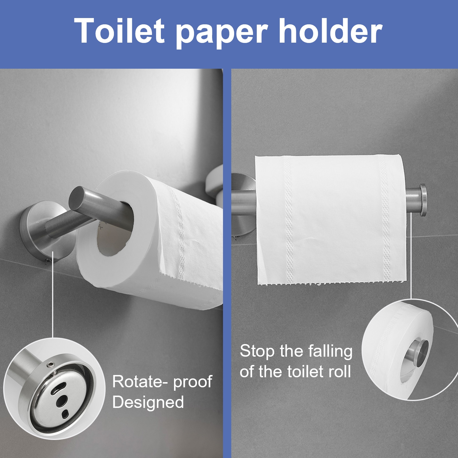 Juego de accesorios para baño de níquel cepillado de 6 piezas: Barra de toallas, portarrollos de papel higiénico, argolla de toallas, gancho para batas incluido A-91020-6-N