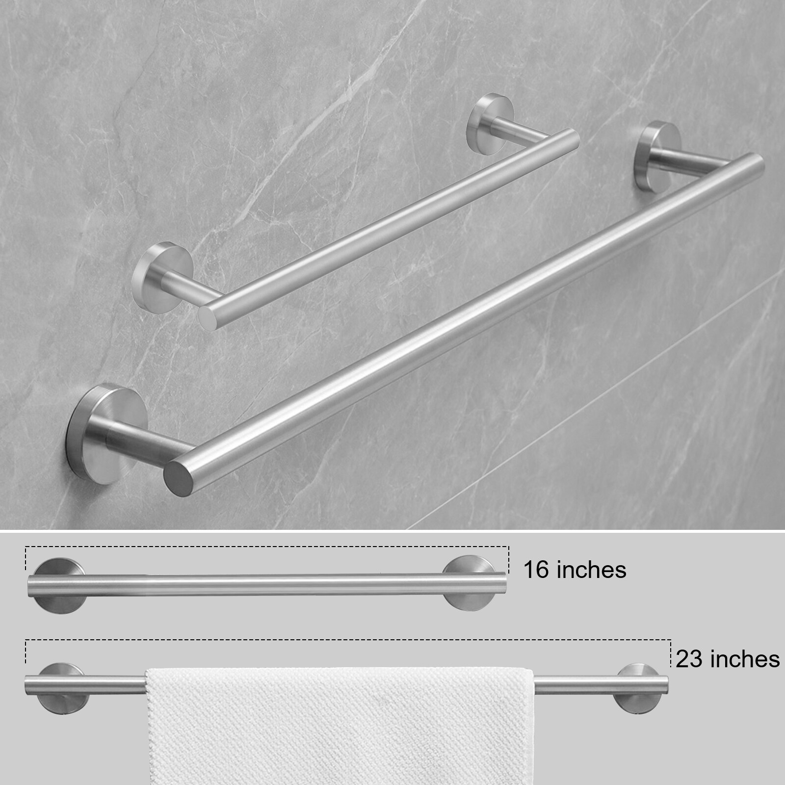 Juego de accesorios para baño de níquel cepillado de 6 piezas: Barra de toallas, portarrollos de papel higiénico, argolla de toallas, gancho para batas incluido A-91020-6-N