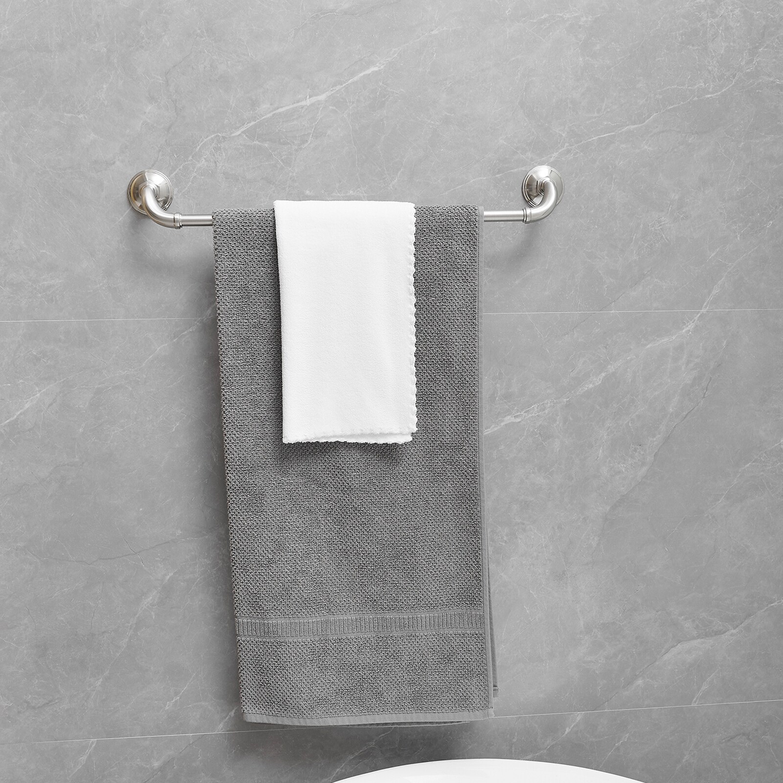 Juego de accesorios decorativos para baño de níquel cepillado de 4 piezas: barra de toalla, porta papel higiénico y gancho para batas incluidos A-91067-N