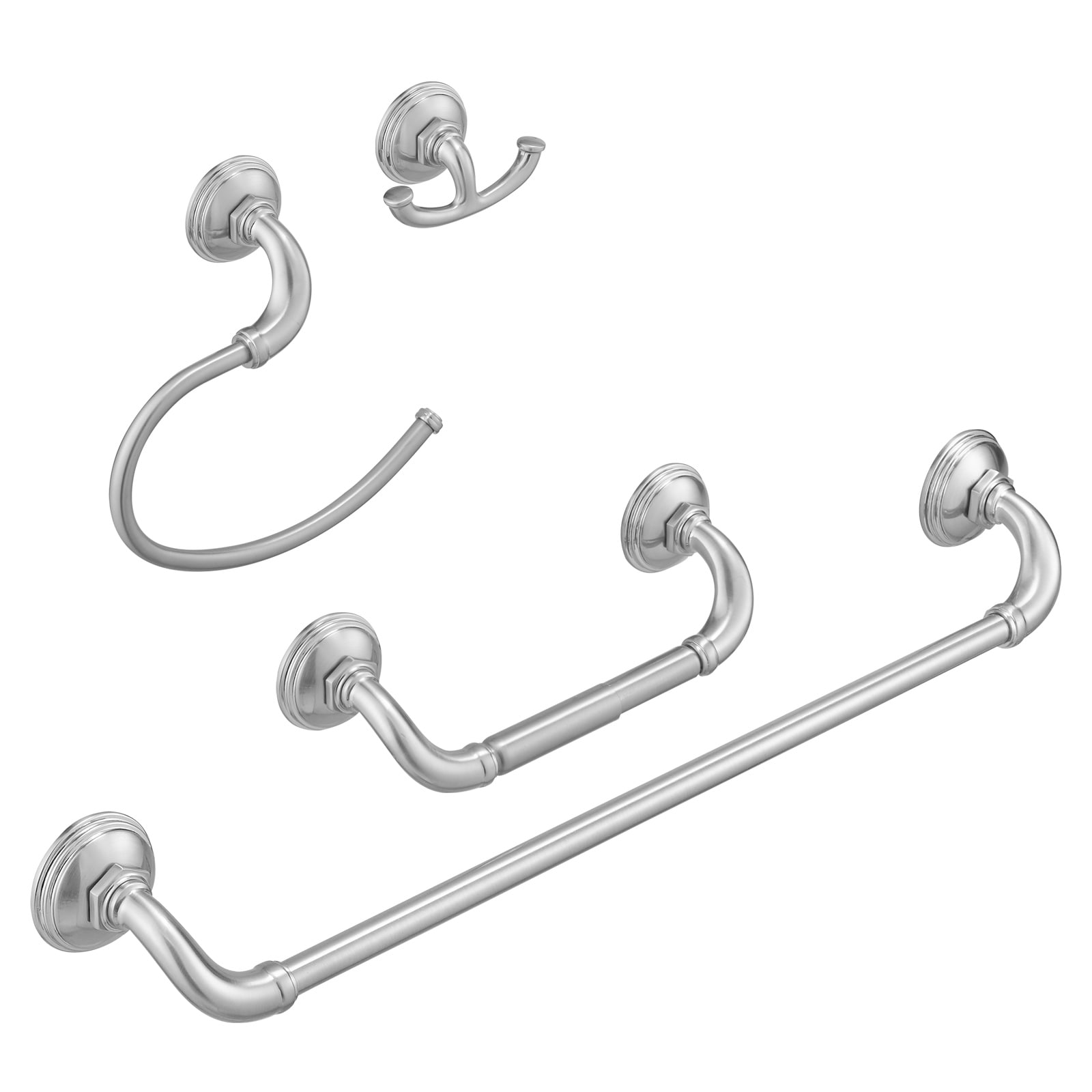 Juego de accesorios decorativos para baño de níquel cepillado de 4 piezas: barra de toalla, porta papel higiénico y gancho para batas incluidos A-91067-N