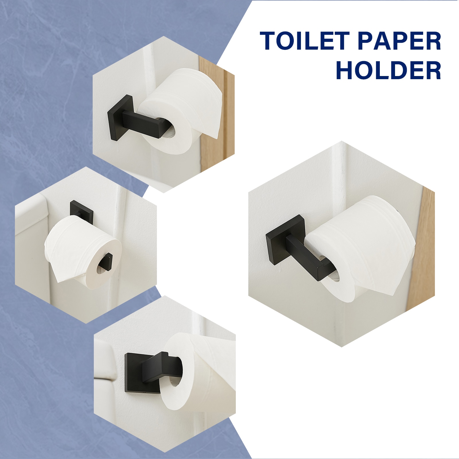 Juego de Accesorios para Baño con Acabado Negro Mate de 4 Piezas: Barra de Toallas, Porta Papel Higiénico, Gancho para Batas incluido A-91012-4-B