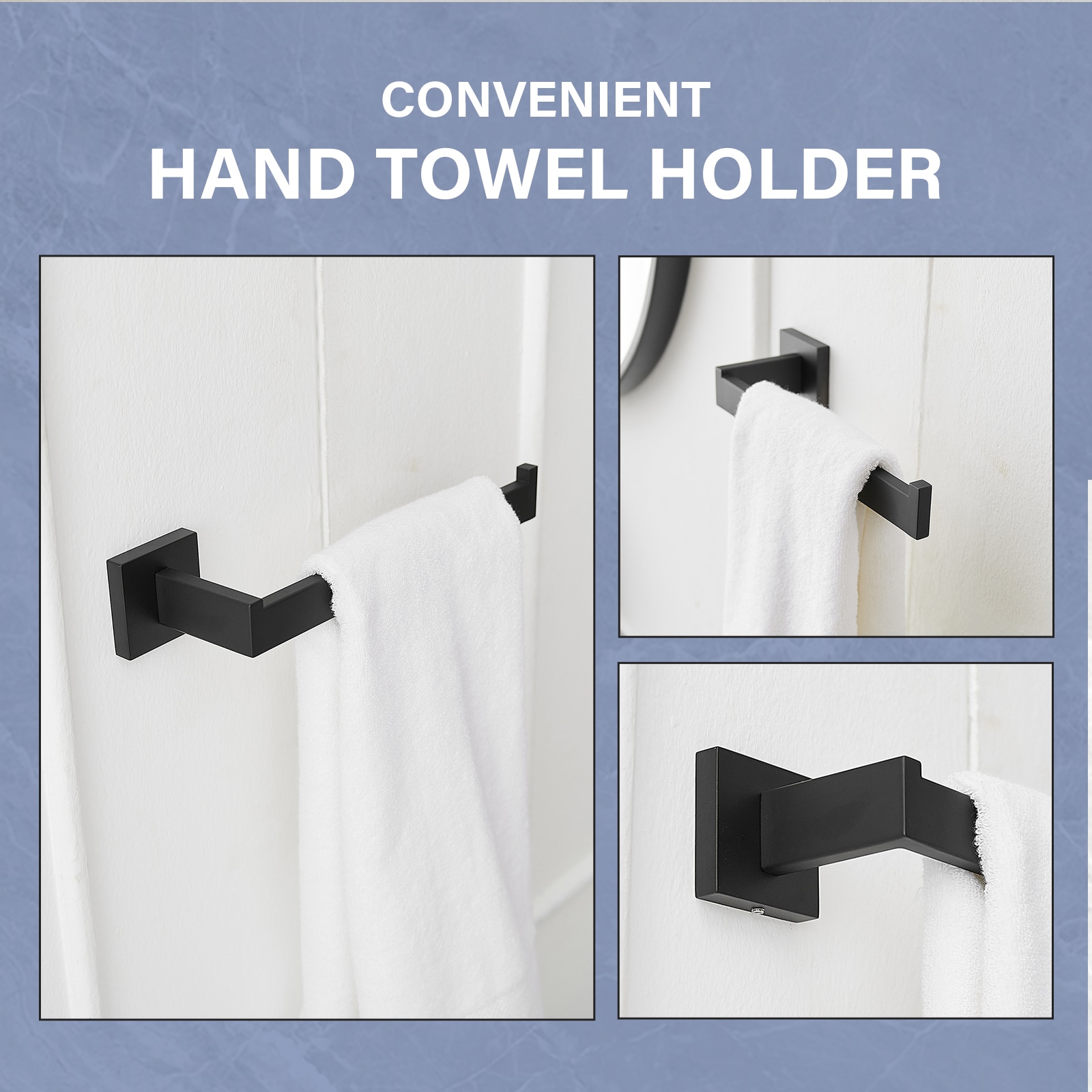 Juego de Accesorios para Baño con Acabado Negro Mate de 4 Piezas: Barra de Toallas, Porta Papel Higiénico, Gancho para Batas incluido A-91012-4-B