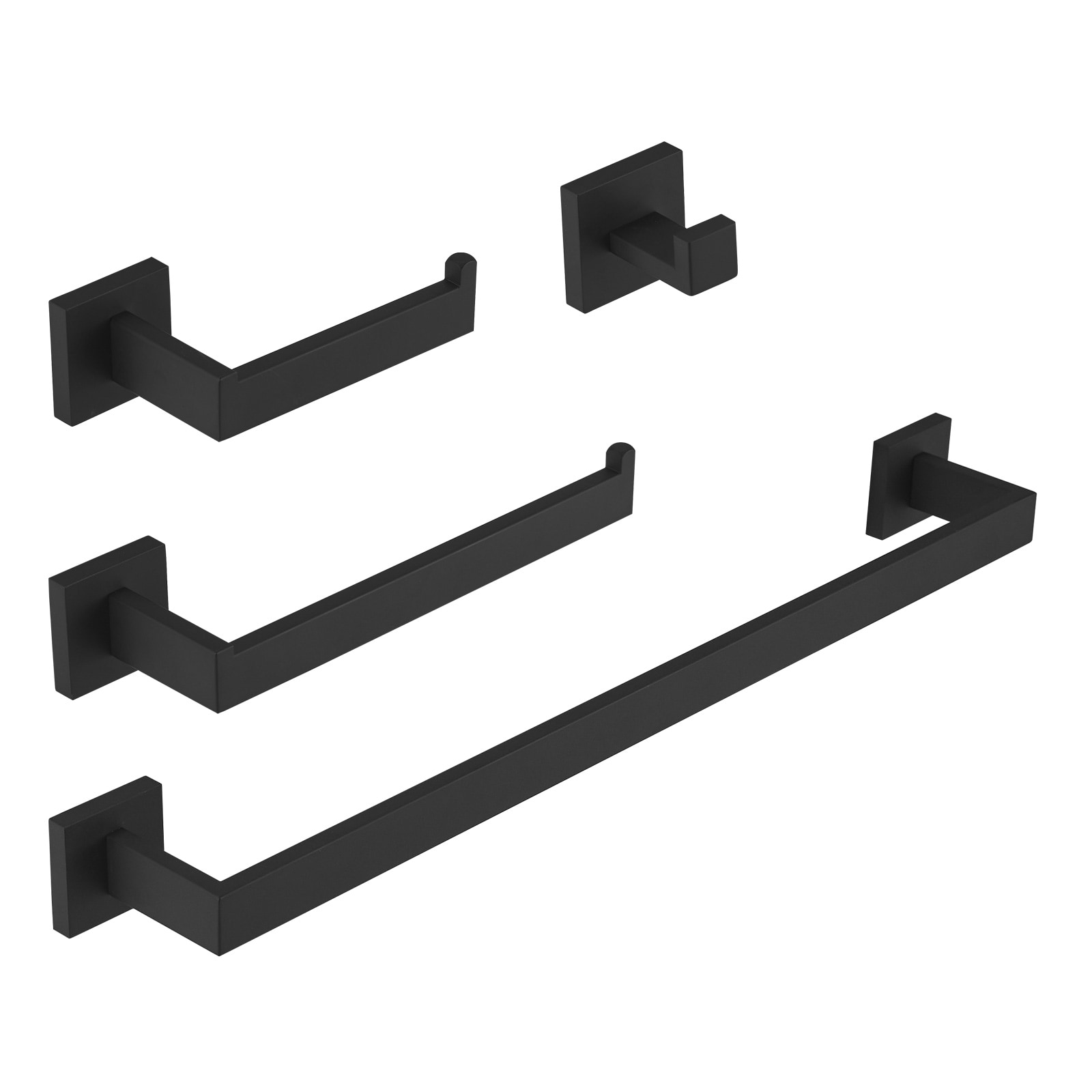 Juego de Accesorios para Baño con Acabado Negro Mate de 4 Piezas: Barra de Toallas, Porta Papel Higiénico, Gancho para Batas incluido A-91012-4-B