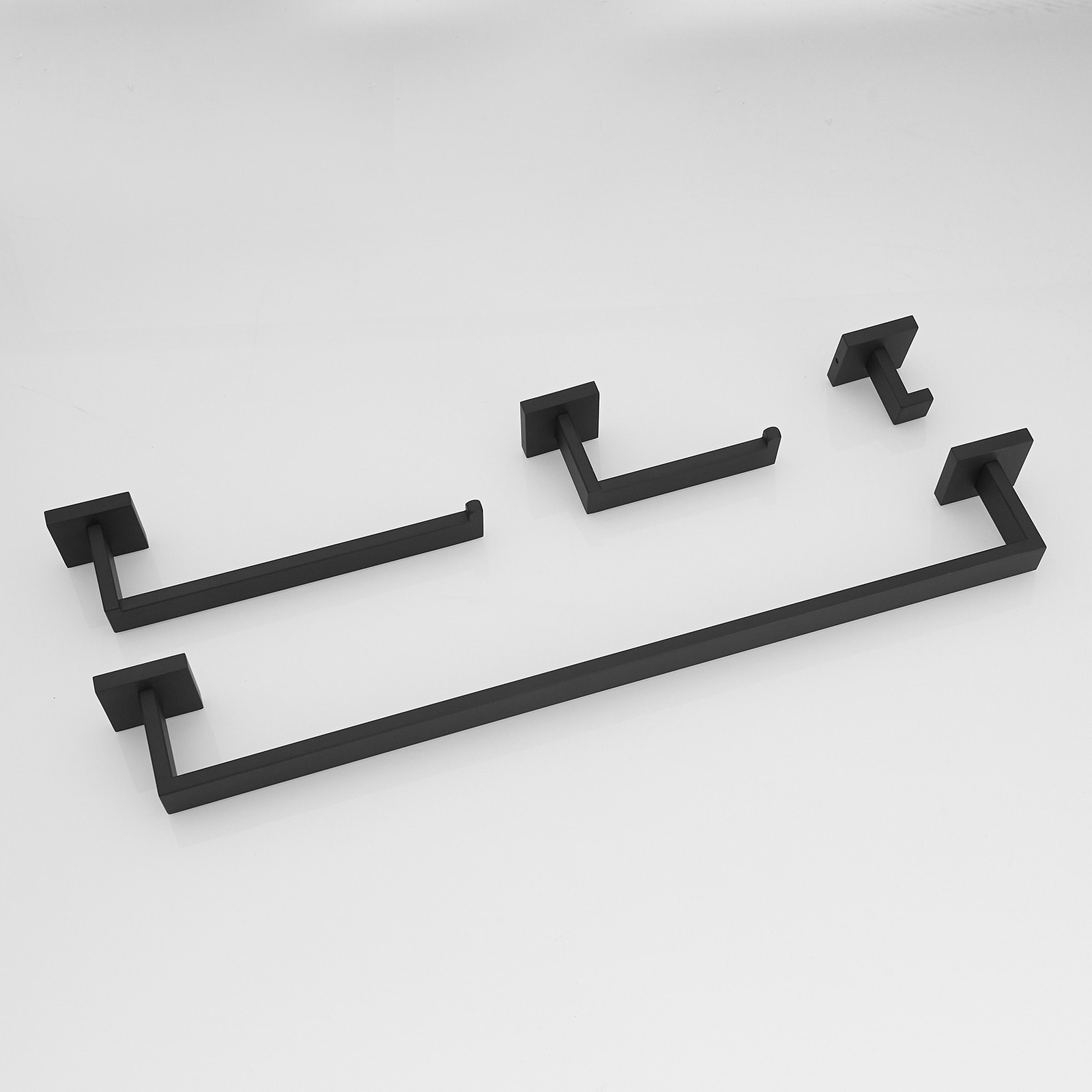 Juego de Accesorios para Baño con Acabado Negro Mate de 4 Piezas: Barra de Toallas, Porta Papel Higiénico, Gancho para Batas incluido A-91012-4-B