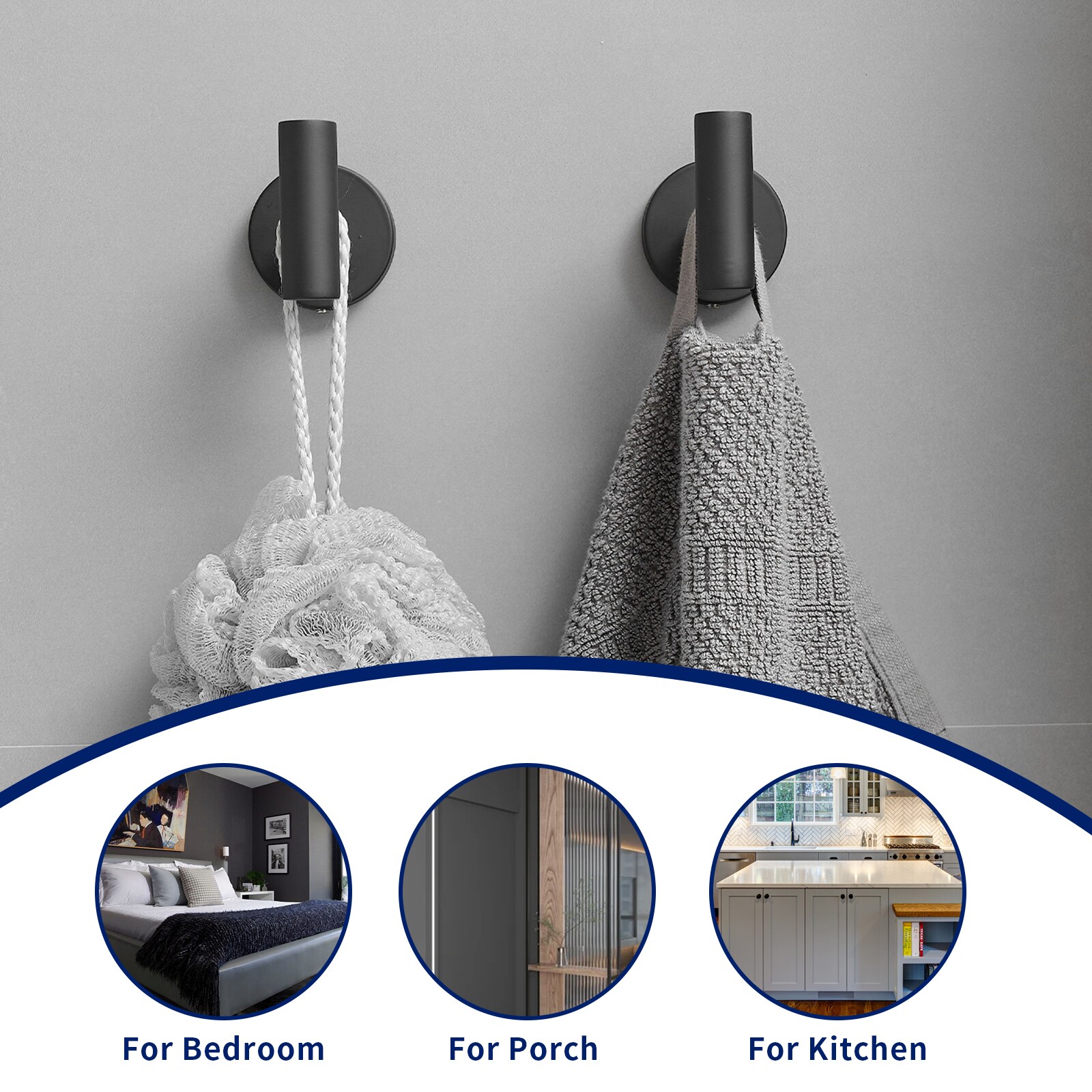 Juego de Accesorios de Baño Decorativos en Negro Mate de 4 Piezas Incluye Portarrollos de Papel, Argolla para Toalla y Gancho para Bata A-91062-B-R