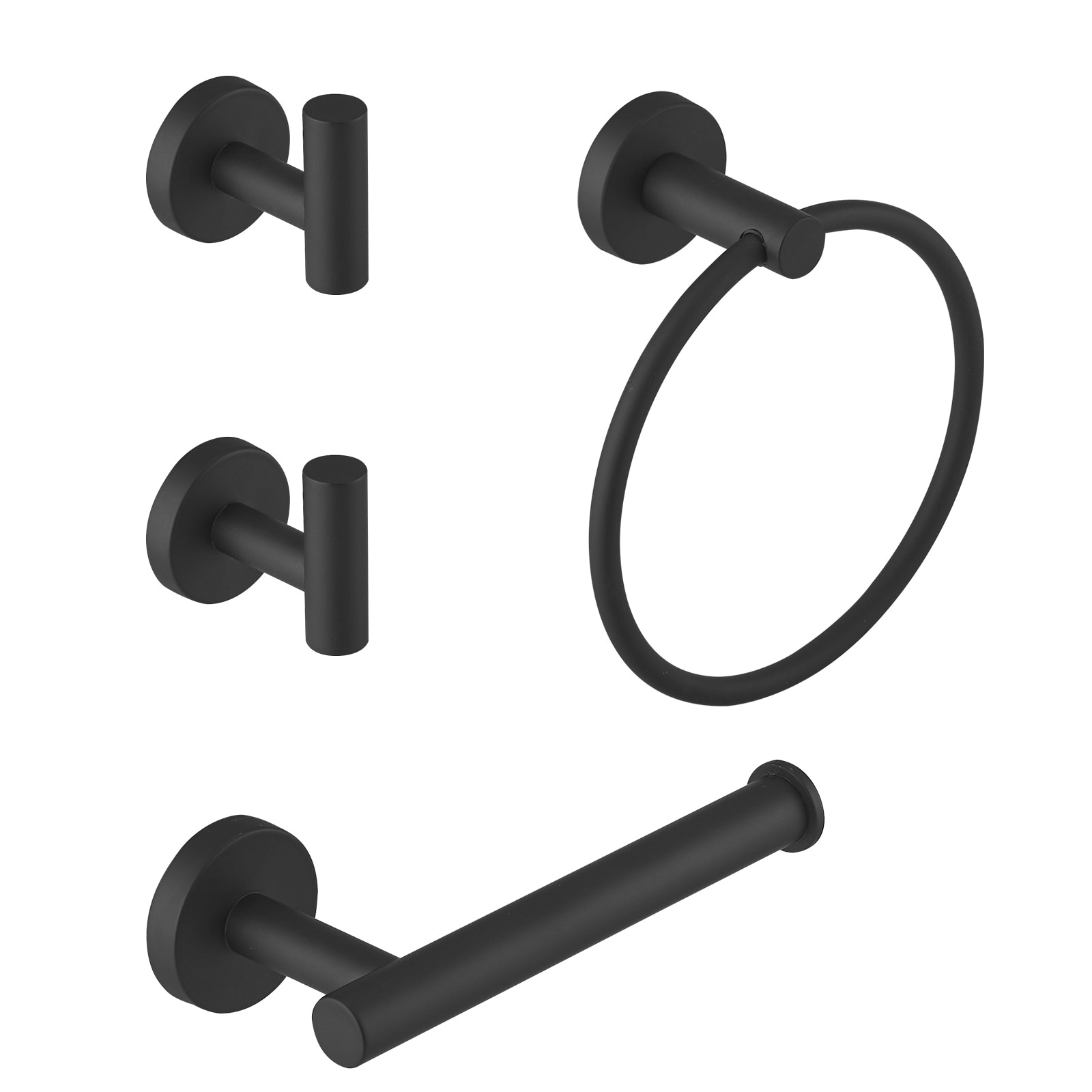 Juego de Accesorios de Baño Decorativos en Negro Mate de 4 Piezas Incluye Portarrollos de Papel, Argolla para Toalla y Gancho para Bata A-91062-B-R
