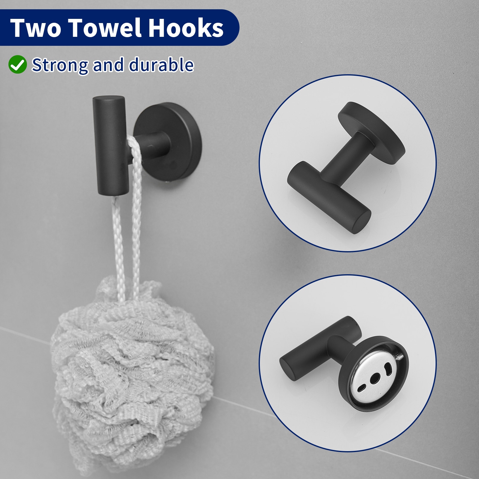 Juego de Accesorios de Baño Decorativos en Negro Mate de 4 Piezas Incluye Portarrollos de Papel, Argolla para Toalla y Gancho para Bata A-91062-B-R